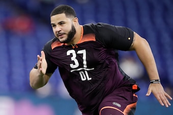 Texas A&M center Erik McCoy at the NFL Scouting Combine in Indianapolis.
