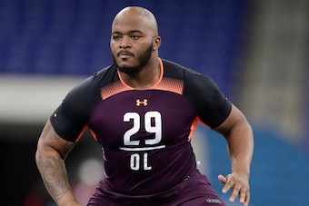 Mississippi State center Elgton Jenkins at the NFL Scouting Combine in Indianapolis.