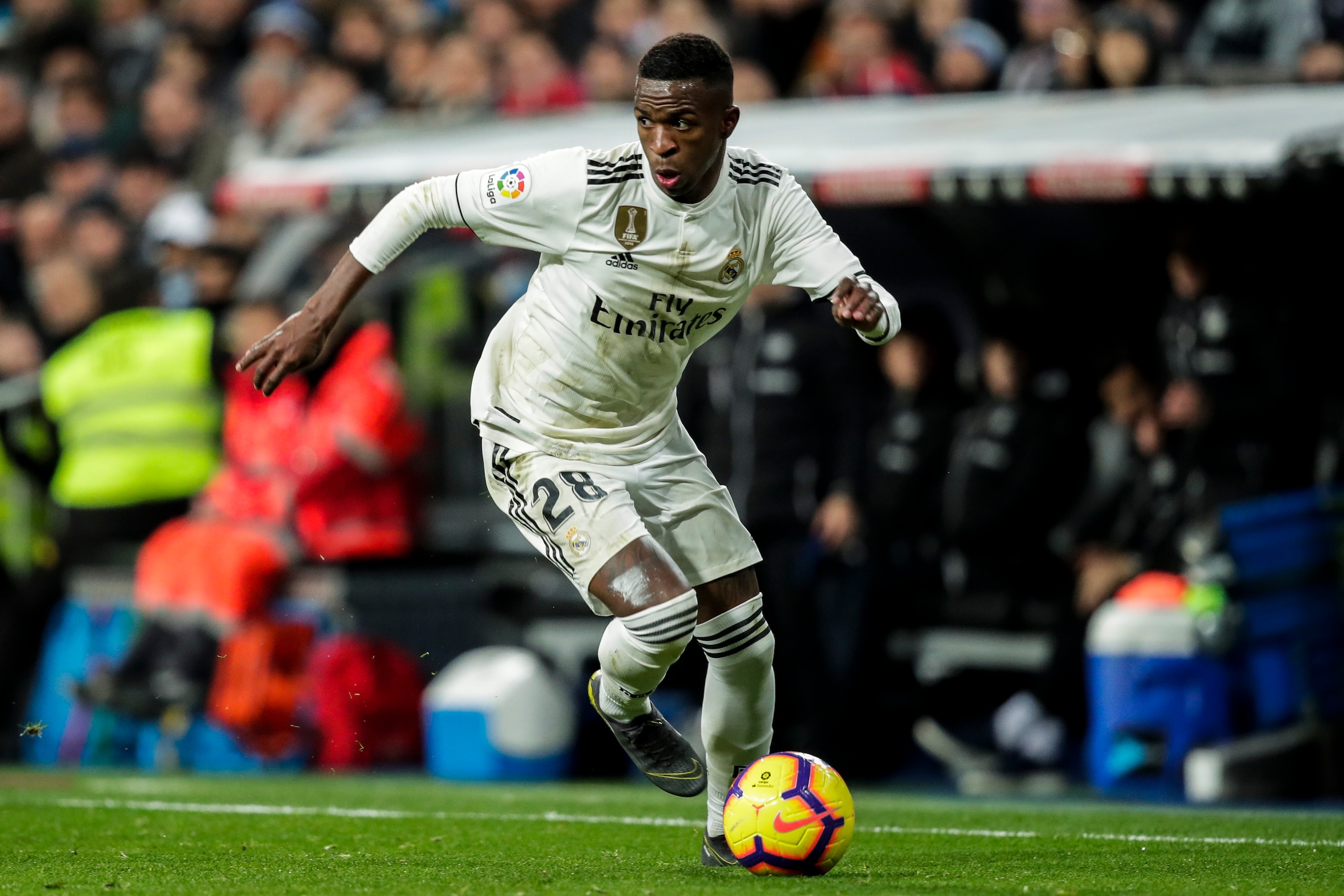 MADRID, SPAIN - FEBRUARY 3: Vinicius Junior of Real Madrid during the La Liga Santander match between Real Madrid v Deportivo Alaves at the Santiago Bernabeu on February 3, 2019 in Madrid Spain (Photo by David S. Bustamante/Soccrates/Getty Images) MADRID, SPAIN - FEBRUARY 3: Vinicius Junior of Real Madrid during the La Liga Santander match between Real Madrid v Deportivo Alaves at the Santiago Bernabeu on February 3, 2019 in Madrid Spain (Photo by David S. Bustamante/Soccrates/Getty Images)