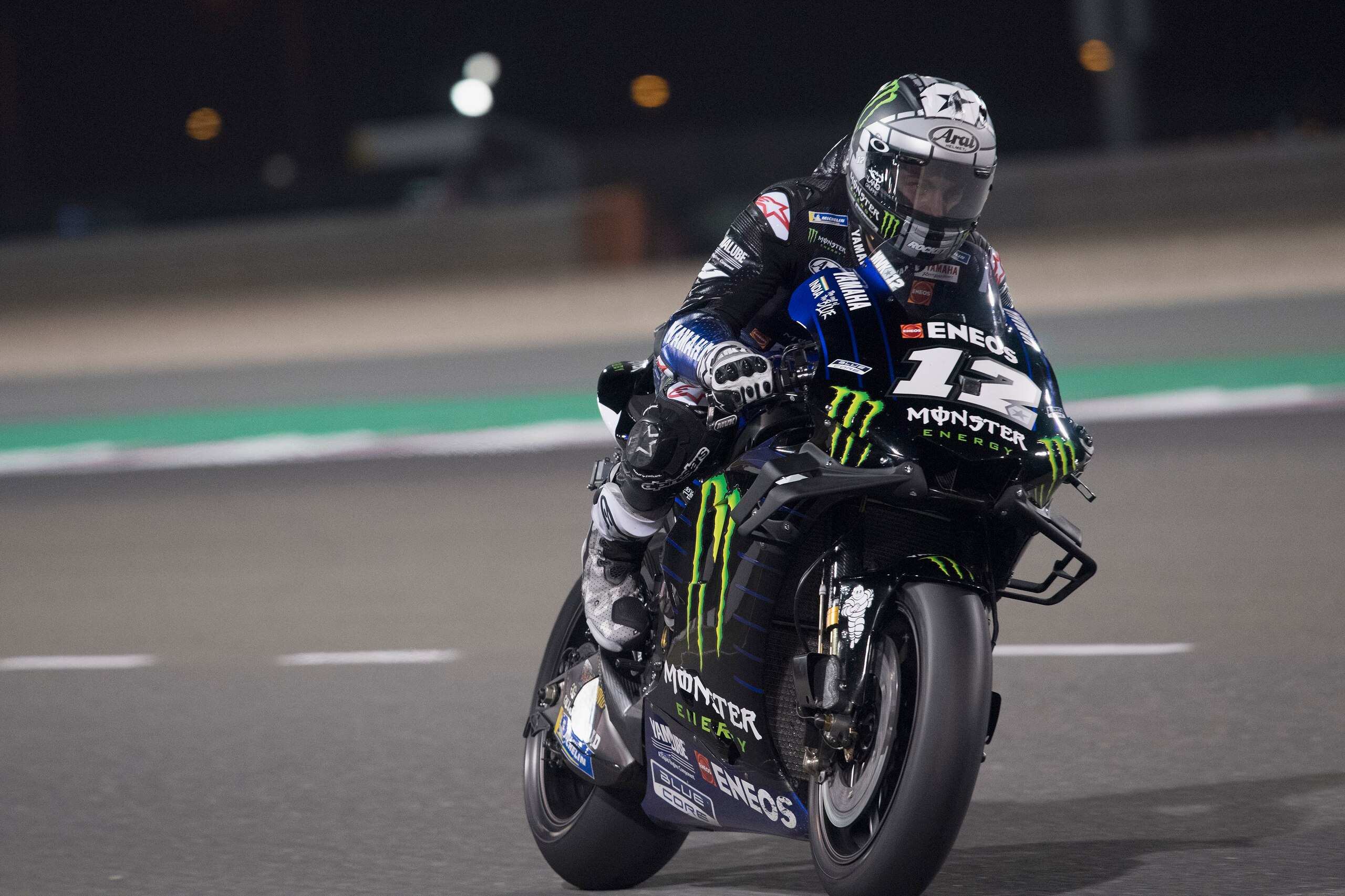DOHA, QATAR - FEBRUARY 25:  Maverick Vinales of Spain and Yamaha Factory Racing  heads down a straight during the MotoGP Tests - Day Three at Losail Circuit on February 25, 2019 in Doha, Qatar. (Photo by Mirco Lazzari gp/Getty Images)