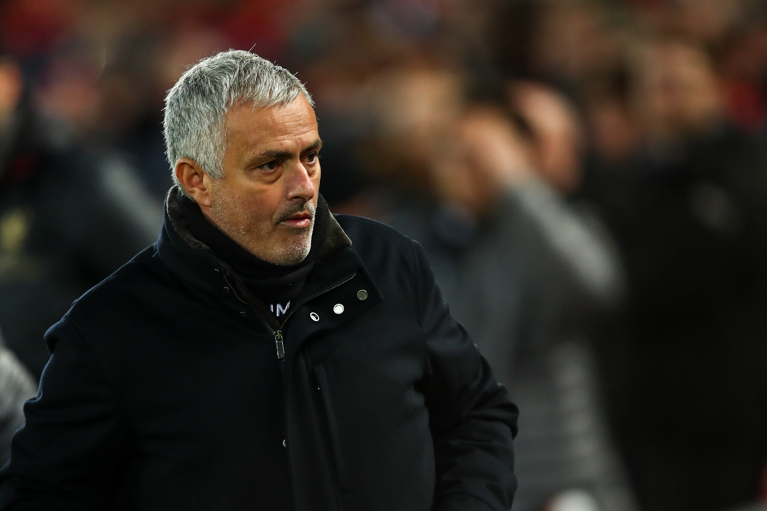 LIVERPOOL, ENGLAND - DECEMBER 16:  Jose Mourinho the head coach / manager of Manchester United during the Premier League match between Liverpool FC and Manchester United at Anfield on December 16, 2018 in Liverpool, United Kingdom. (Photo by Robbie Jay Ba