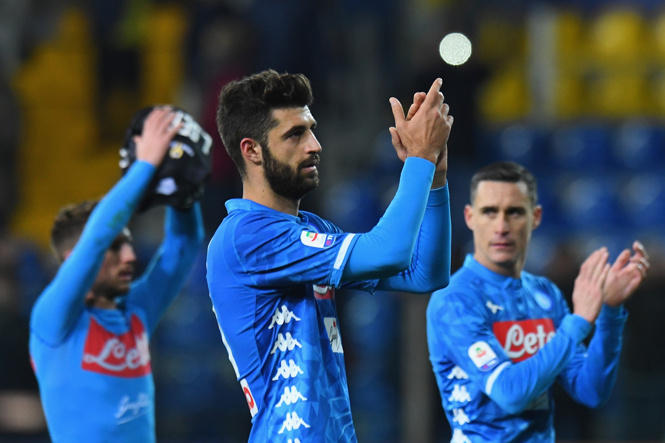 PARMA, ITALY - FEBRUARY 24: Sebastiano Luperto of SSC Napoli celebrates the victory after the Serie A match between Parma Calcio and SSC Napoli at Stadio Ennio Tardini on February 24, 2019 in Parma, Italy. (Photo by Alessandro Sabattini/Getty Images) PARMA, ITALY - FEBRUARY 24: Sebastiano Luperto of SSC Napoli celebrates the victory after the Serie A match between Parma Calcio and SSC Napoli at Stadio Ennio Tardini on February 24, 2019 in Parma, Italy. (Photo by Alessandro Sabattini/Getty Images)