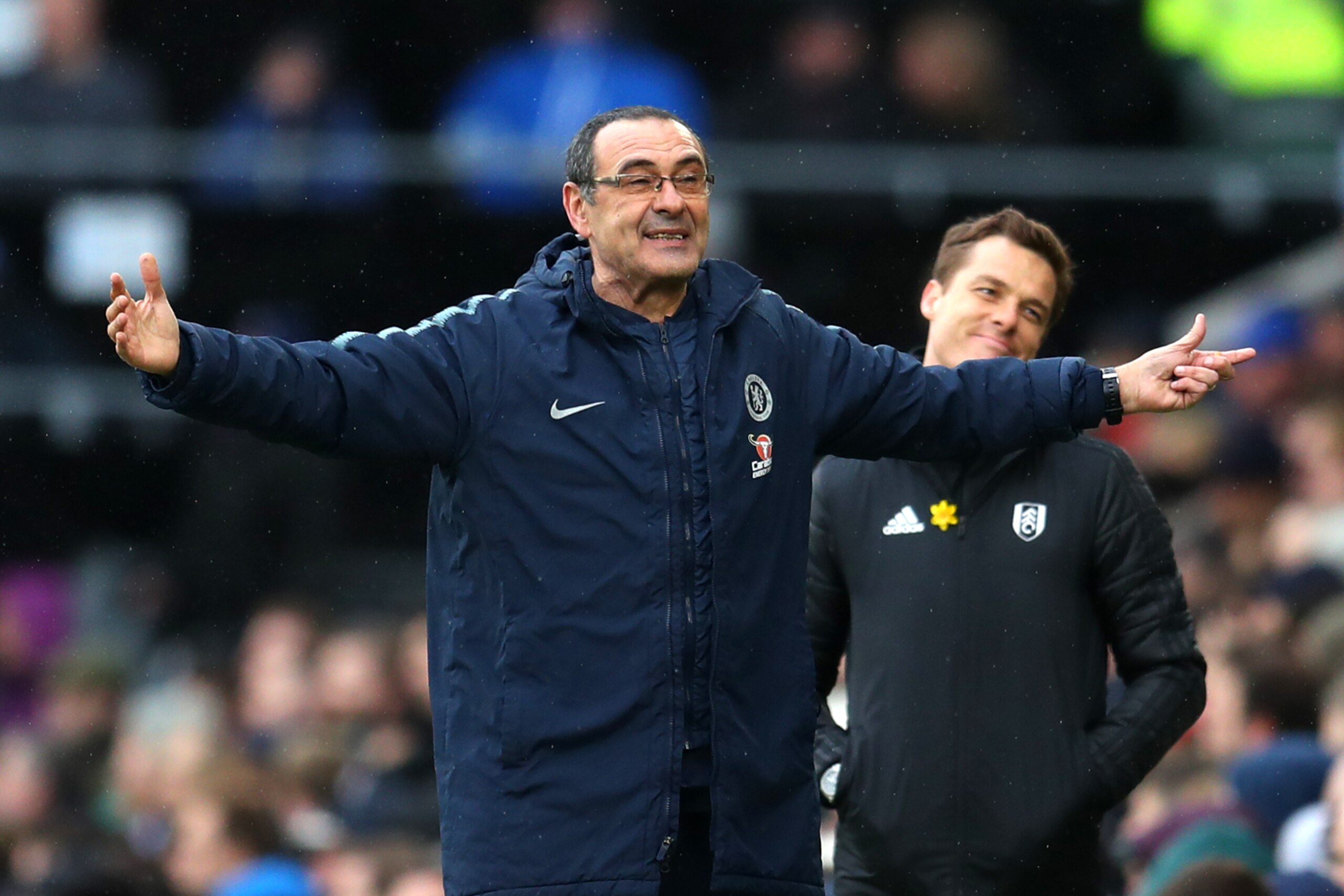 LONDON, ENGLAND - MARCH 03: Maurizio Sarri, Manager of Chelsea reacts during the Premier League match between Fulham FC and Chelsea FC at Craven Cottage on March 03, 2019 in London, United Kingdom. (Photo by Catherine Ivill/Getty Images)