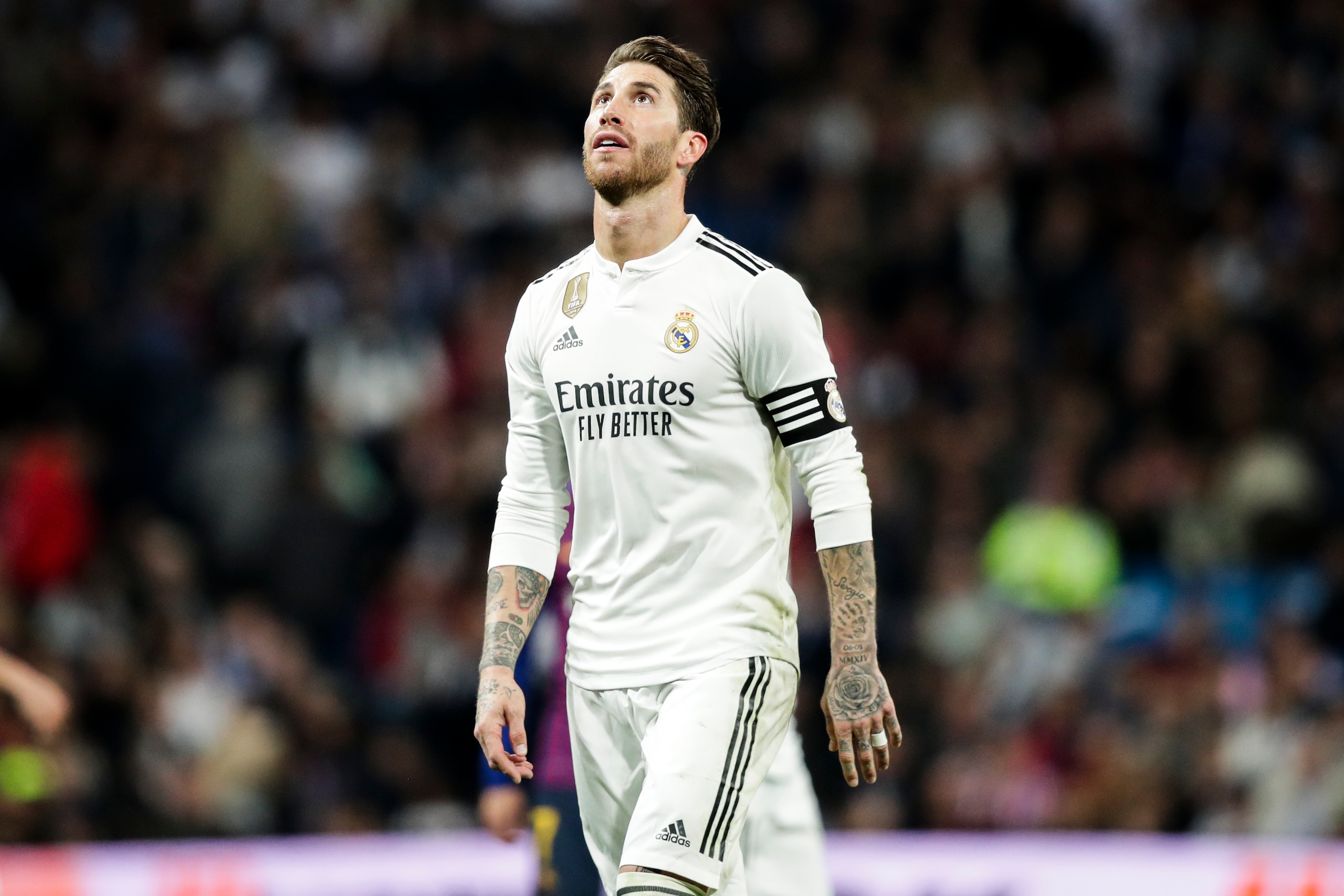 MADRID, SPAIN - MARCH 2: Sergio Ramos of Real Madrid during the La Liga Santander match between Real Madrid v FC Barcelona at the Santiago Bernabeu on March 2, 2019 in Madrid Spain (Photo by David S. Bustamante/Soccrates/Getty Images) MADRID, SPAIN - MARCH 2: Sergio Ramos of Real Madrid during the La Liga Santander match between Real Madrid v FC Barcelona at the Santiago Bernabeu on March 2, 2019 in Madrid Spain (Photo by David S. Bustamante/Soccrates/Getty Images)