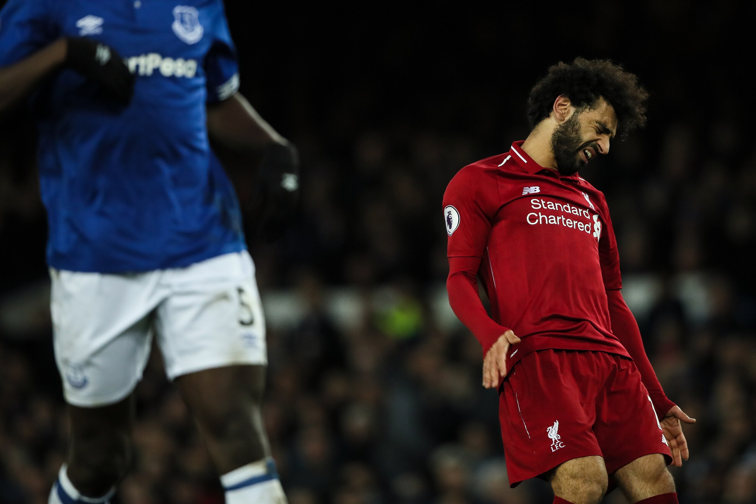 LIVERPOOL, ENGLAND - MARCH 03: Mohamed Salah of Liverpool reacts during the Premier League match between Everton FC and Liverpool FC at Goodison Park on March 3, 2019 in Liverpool, United Kingdom. (Photo by Matthew Ashton - AMA/Getty Images) LIVERPOOL, ENGLAND - MARCH 03: Mohamed Salah of Liverpool reacts during the Premier League match between Everton FC and Liverpool FC at Goodison Park on March 3, 2019 in Liverpool, United Kingdom. (Photo by Matthew Ashton - AMA/Getty Images)