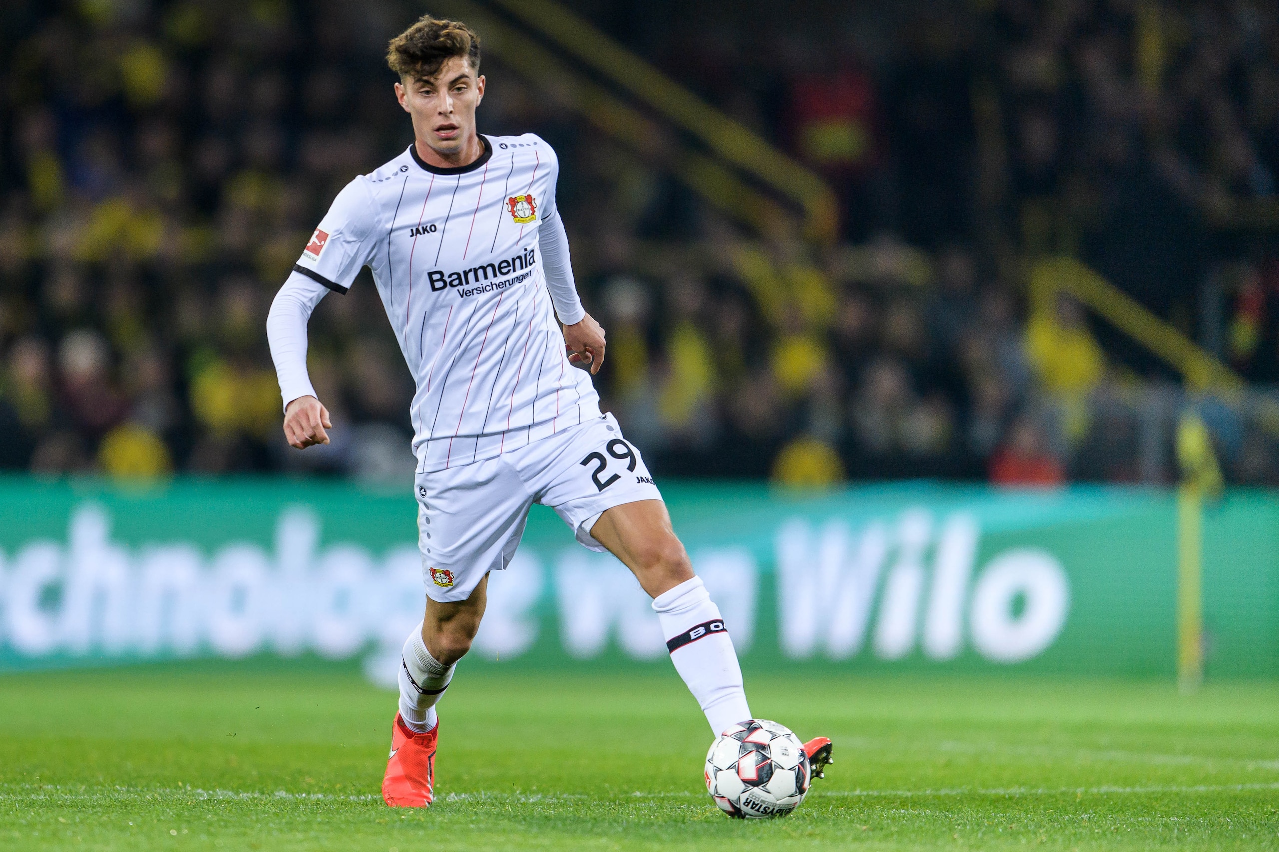 DORTMUND, GERMANY - FEBRUARY 24: Kai Havertz of Bayer Leverkusen controls the ball during the Bundesliga match between Borussia Dortmund and Bayer 04 Leverkusen at the Signal Iduna Park on February 24, 2019 in Dortmund, Germany. (Photo by Jörg Schüler/Get