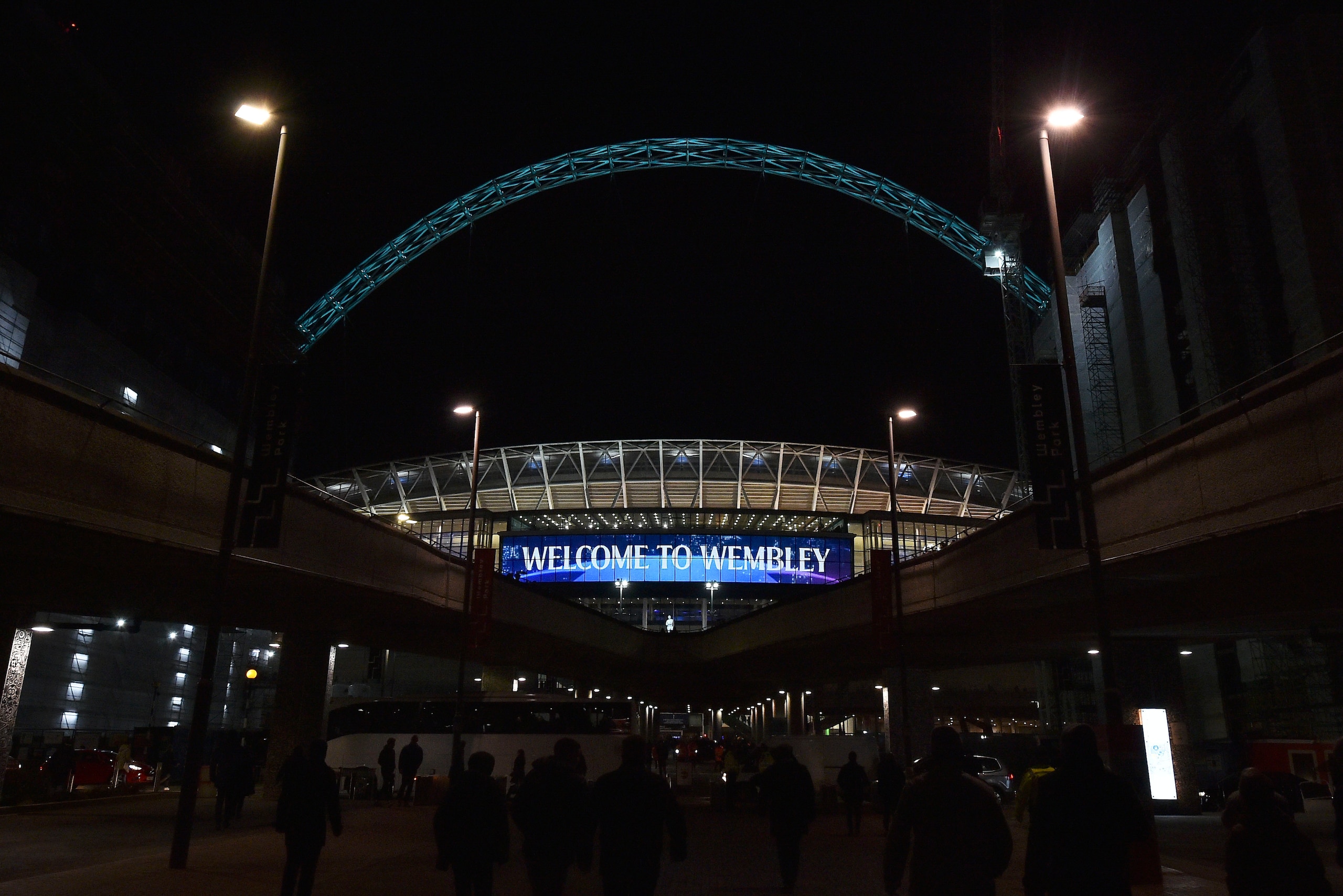 LONDON, ENGLAND - FEBRUARY 13: A general view outside Wembley stadium prior the UEFA Champions League Round of 16 First Leg match between Tottenham Hotspur and Borussia Dortmund at Wembley Stadium on February 13, 2019 in London, England. (Photo by TF-Imag