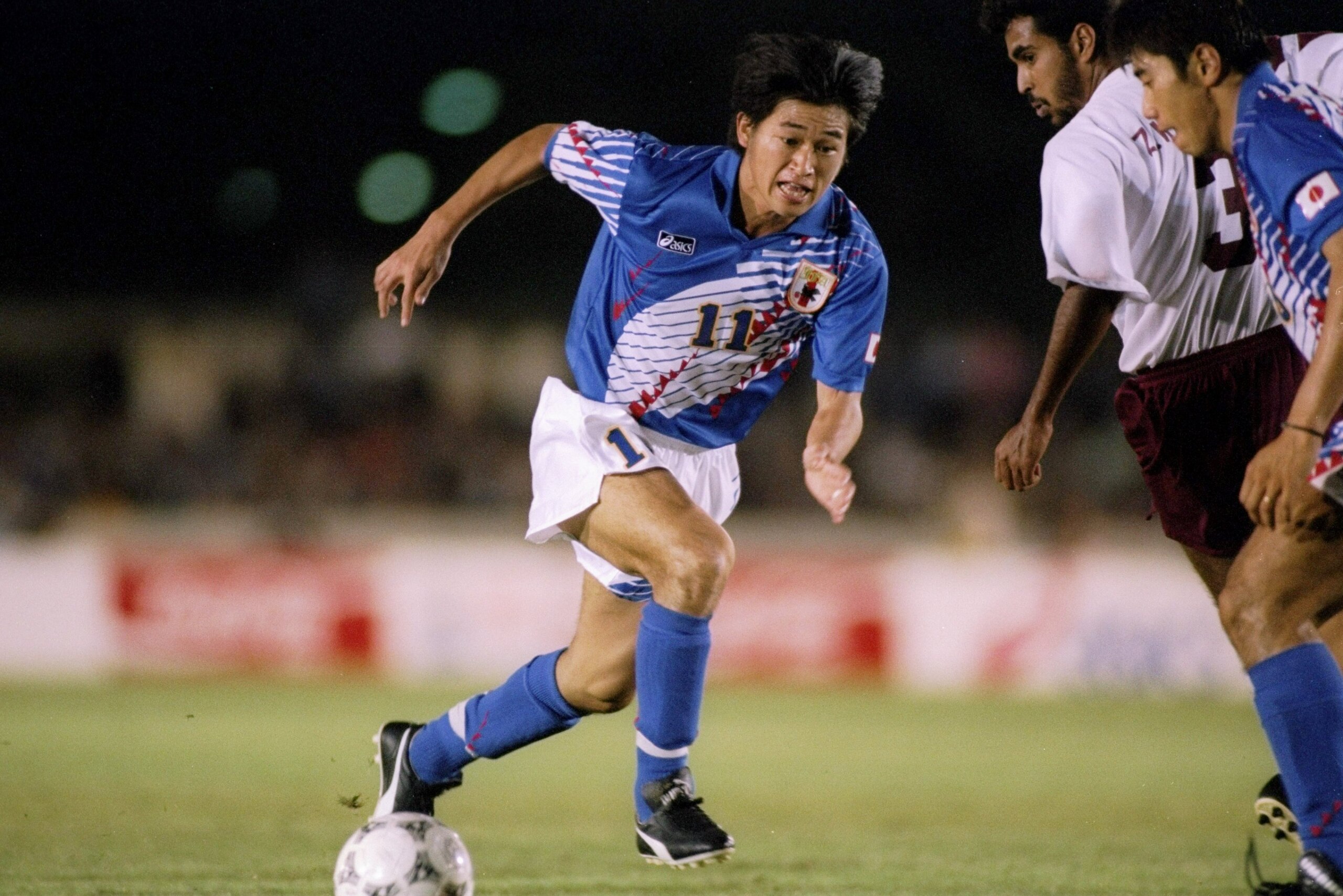 1994:  Kazuyoshi Miura of Japan in action during a game against Qatar at the Asian Games in Hiroshima, Japan. Mandatory Credit: Mike Powell  /Allsport
