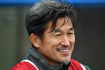 YOKOHAMA, JAPAN - MARCH 03: (EDITORIAL USE ONLY)  Kazuyoshi Miura of Yokohama FC  looks on during the J.League J2 match between Yokohama FC and Montedio Yamagata at Nippatsu Mitsuzawa Stadium on March 03, 2019 in Yokohama, Kanagawa, Japan. (Photo by Etsuo