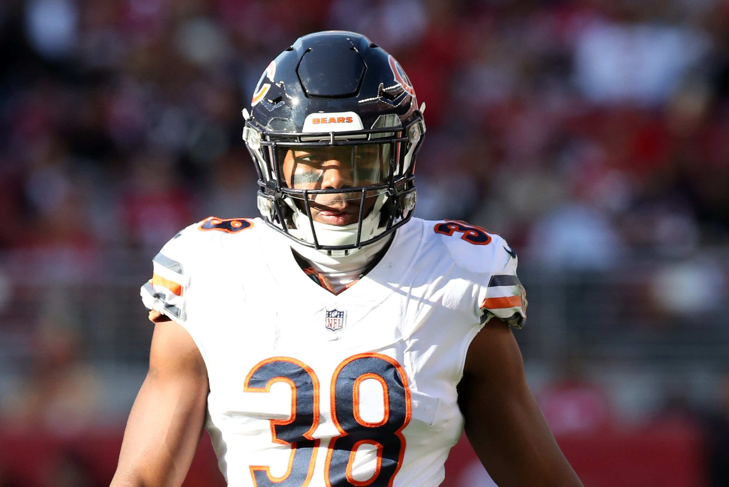 SANTA CLARA, CA - DECEMBER 23:  Adrian Amos Jr. #38 of the Chicago Bears looks on during the game against the San Francisco 49ers at Levi Stadium on December 23, 2018 in Santa Clara, CA. The Bears defeated the 49ers 14-9.  (Photo by Rob Leiter/Getty Image