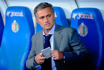 GETAFE, SPAIN - AUGUST 26: Head Coach Jose Mourinho of Real Madrid before starting the la Liga match between Getafe and Real Madrid at Coliseum Alfonso Perez on August 26, 2012 in Getafe, Spain.  (Photo by Gonzalo Arroyo Moreno/Getty Images)