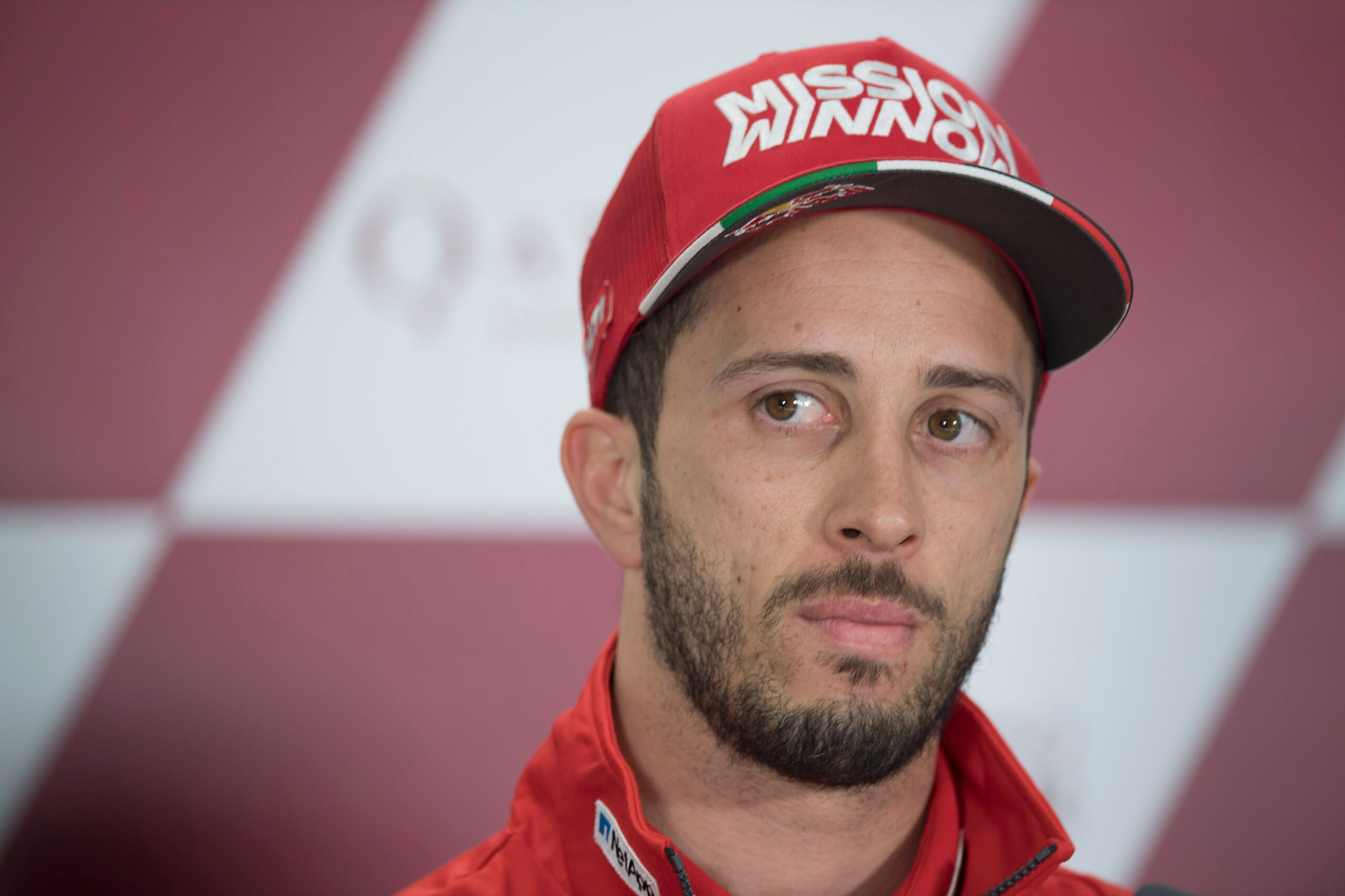 DOHA, QATAR - MARCH 07: Andrea Dovizioso of Italy and Ducati Team loks on  during press conference pre-event during MotoGP of Qatar - Previews at Losail Circuit on March 07, 2019 in Doha, Qatar. (Photo by Mirco Lazzari gp/Getty Images)