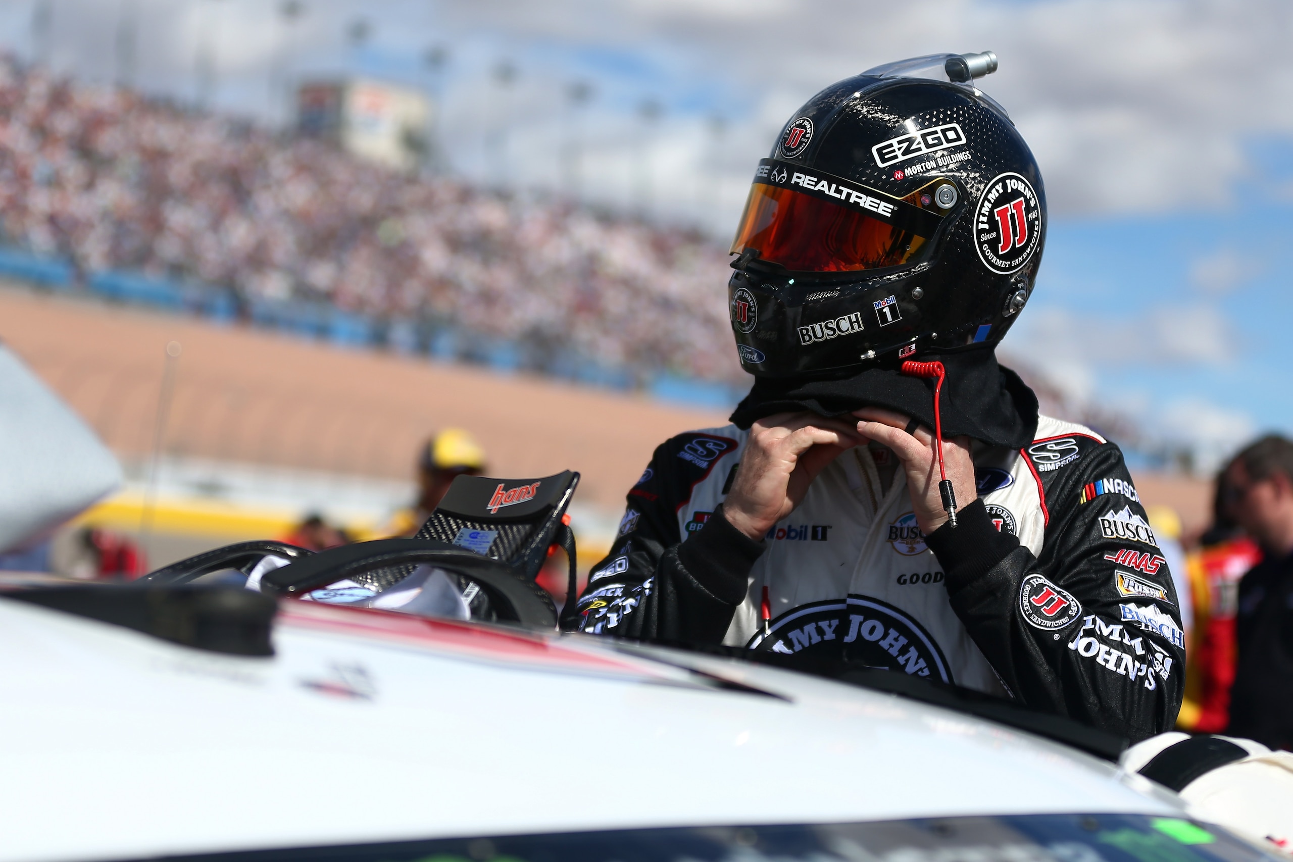 LAS VEGAS, NV - MARCH 03:  Kevin Harvick, driver of the #4 Jimmy John's Ford, prepares to race in the Monster Energy NASCAR Cup Series Pennzoil Oil 400 at Las Vegas Motor Speedway on March 3, 2019 in Las Vegas, Nevada.  (Photo by Sarah Crabill/Getty Image