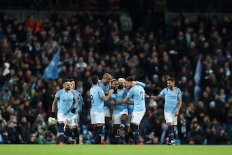 MANCHESTER, ENGLAND - MARCH 09: Raheem Sterling of Manchester City celebrates after scoring a goal to make it 1-0 during the Premier League match between Manchester City and Watford FC at Etihad Stadium on March 9, 2019 in Manchester, United Kingdom. (Pho