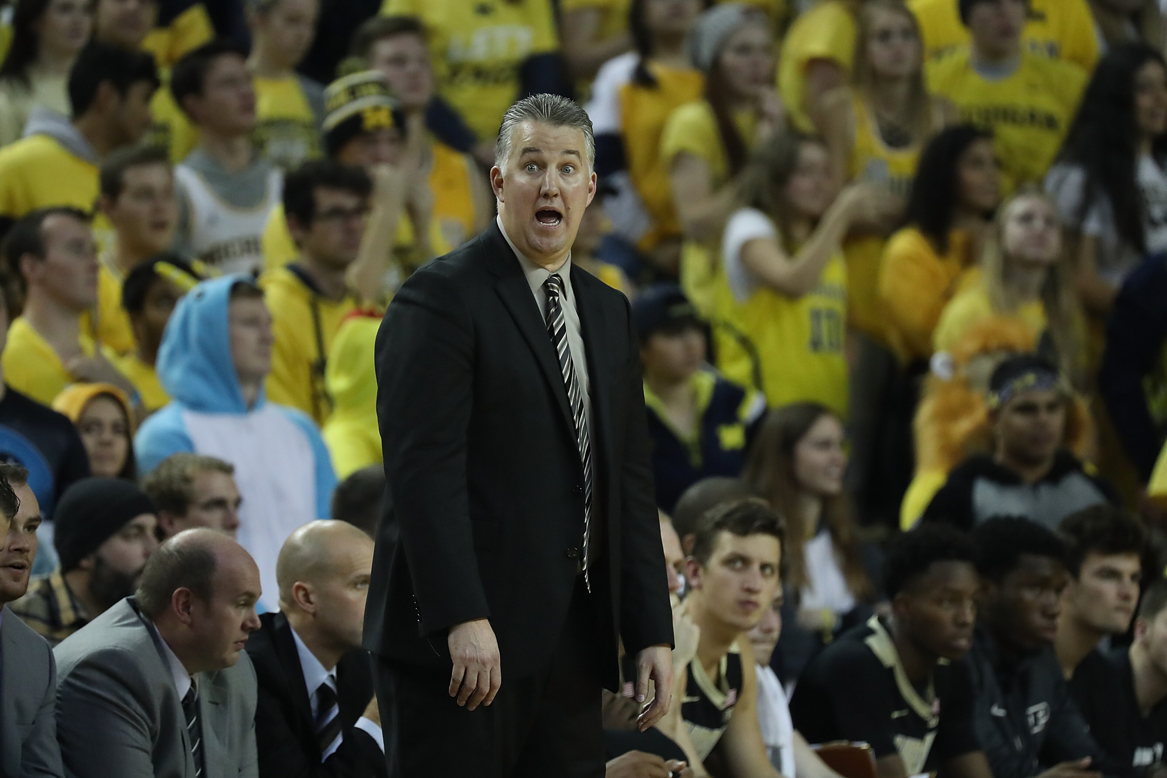 ANN ARBOR, MI - DECEMBER 1: Purdue Boilermakers Head Basketball Coach Matt Painter watches the action during the second half of the game against the Michigan Wolverines at Crisler Center on December 1, 2018 in Ann Arbor, Michigan. Michigan defeated Purdue