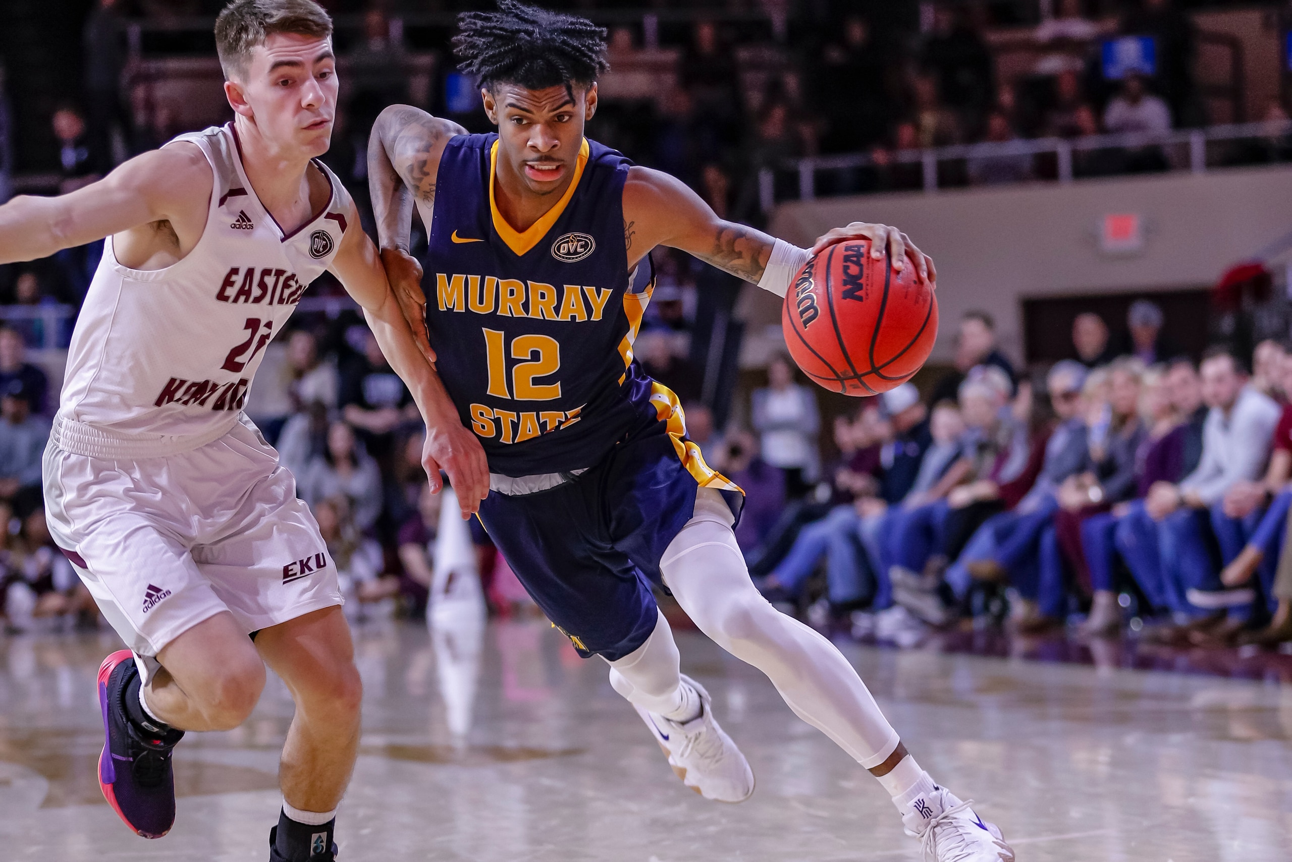 RICHMOND, KY - FEBRUARY 16: Ja Morant #12 of the Murray State Racers brings the ball up court during the game against the Eastern Kentucky Colonels at CFSB Center on February 16, 2019 in Murray, Kentucky. (Photo by Michael Hickey/Getty Images) RICHMOND, KY - FEBRUARY 16: Ja Morant #12 of the Murray State Racers brings the ball up court during the game against the Eastern Kentucky Colonels at CFSB Center on February 16, 2019 in Murray, Kentucky. (Photo by Michael Hickey/Getty Images)