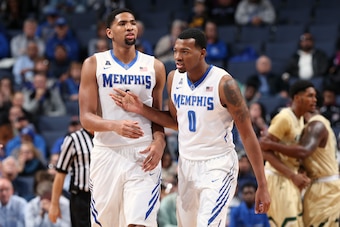 MEMPHIS, TN - DECEMBER 10: Dedric Lawson #1 and K.J. Lawson #0 of the Memphis Tigers walk up court against the UAB Blazers on December 10, 2016 at FedExForum in Memphis, Tennessee. Memphis defeated UAB 62-55. (Photo by Joe Murphy/Getty Images)