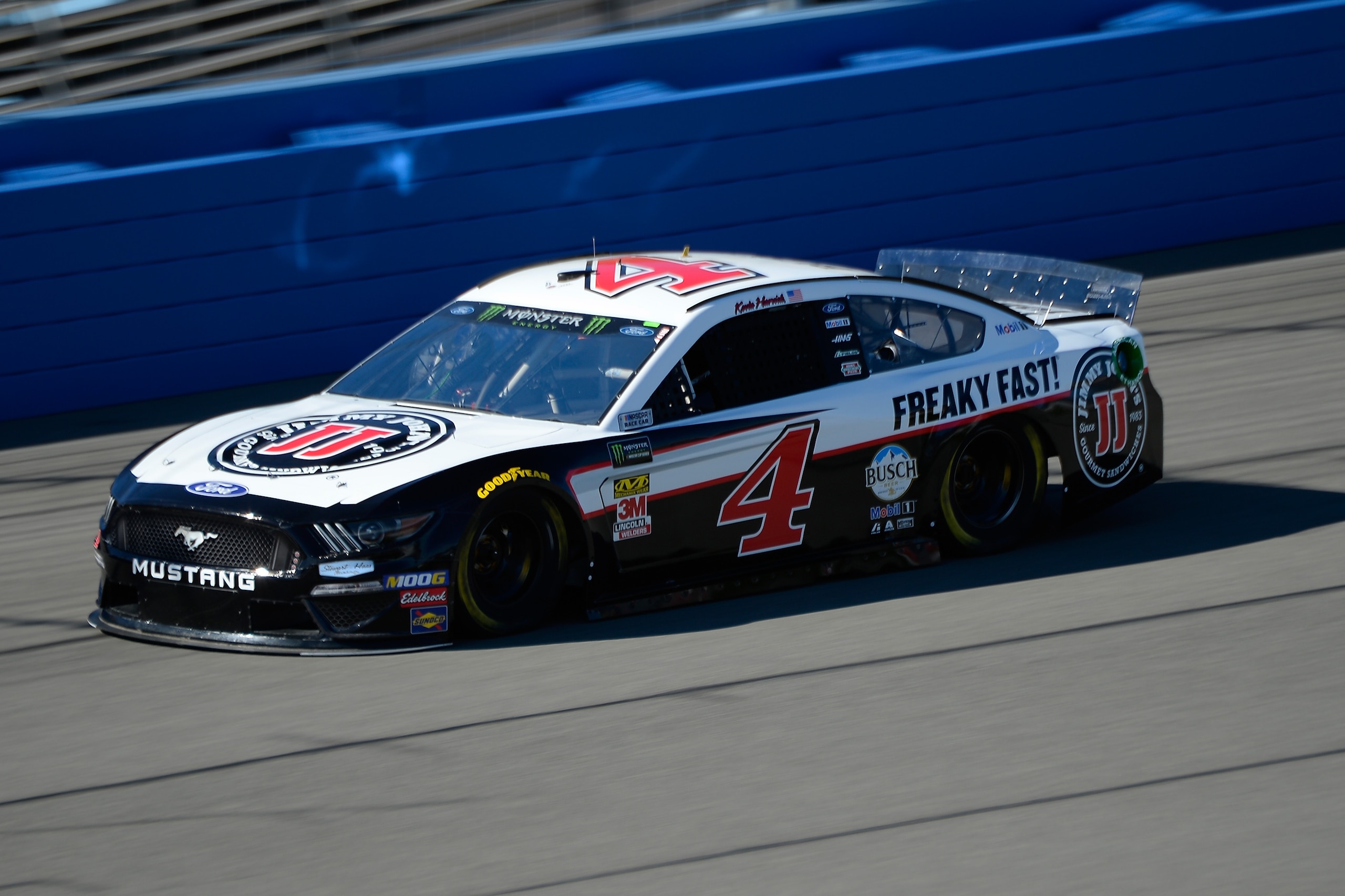 FONTANA, CA - MARCH 15: Kevin Harvick, driver of the #4 Jimmy John's Ford, practices for the Monster Energy NASCAR Cup Series Auto Club 400 at Auto Club Speedway on March 15, 2019 in Fontana, California. (Photo by Robert Laberge/Getty Images) FONTANA, CA - MARCH 15: Kevin Harvick, driver of the #4 Jimmy John's Ford, practices for the Monster Energy NASCAR Cup Series Auto Club 400 at Auto Club Speedway on March 15, 2019 in Fontana, California. (Photo by Robert Laberge/Getty Images)