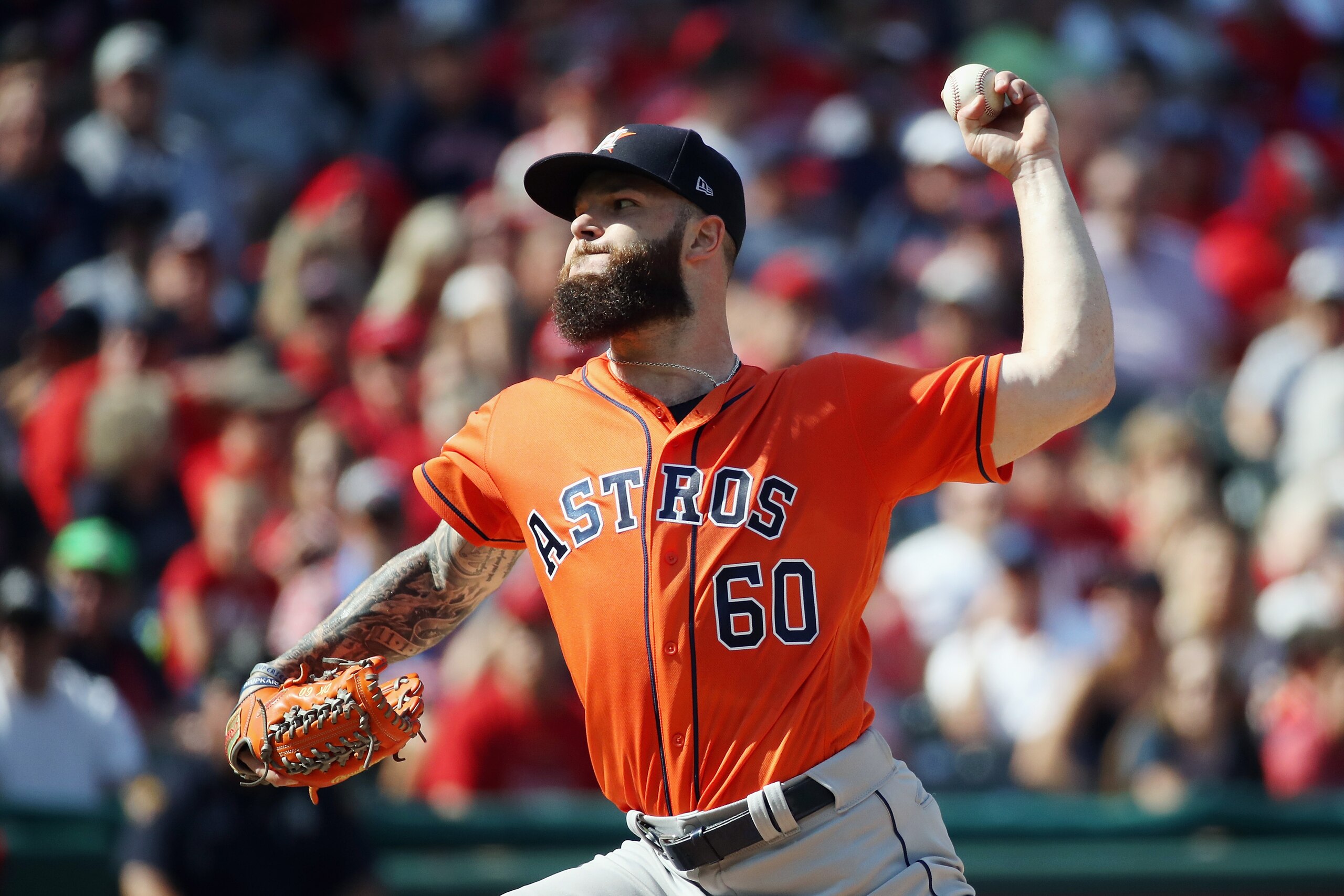 CLEVELAND, OH - OCTOBER 08: Dallas Keuchel #60 of the Houston Astros pitches in the first inning against the Cleveland Indians during Game Three of the American League Division Series at Progressive Field on October 8, 2018 in Cleveland, Ohio. (Photo by CLEVELAND, OH - OCTOBER 08: Dallas Keuchel #60 of the Houston Astros pitches in the first inning against the Cleveland Indians during Game Three of the American League Division Series at Progressive Field on October 8, 2018 in Cleveland, Ohio. (Photo by