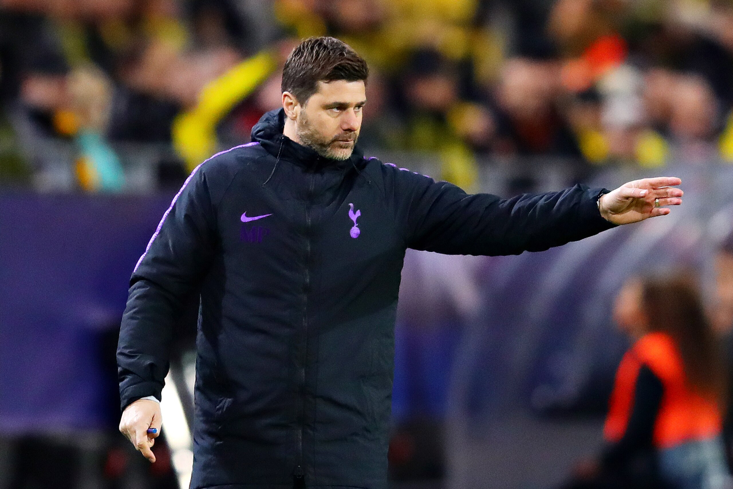 DORTMUND, GERMANY - MARCH 05:  Manager of Tottenham Hotspur, Mauricio Pochettino gestures during the UEFA Champions League Round of 16 Second Leg match between Borussia Dortmund and Tottenham Hotspur at Westfalen Stadium on March 05, 2019 in Dortmund, Nor
