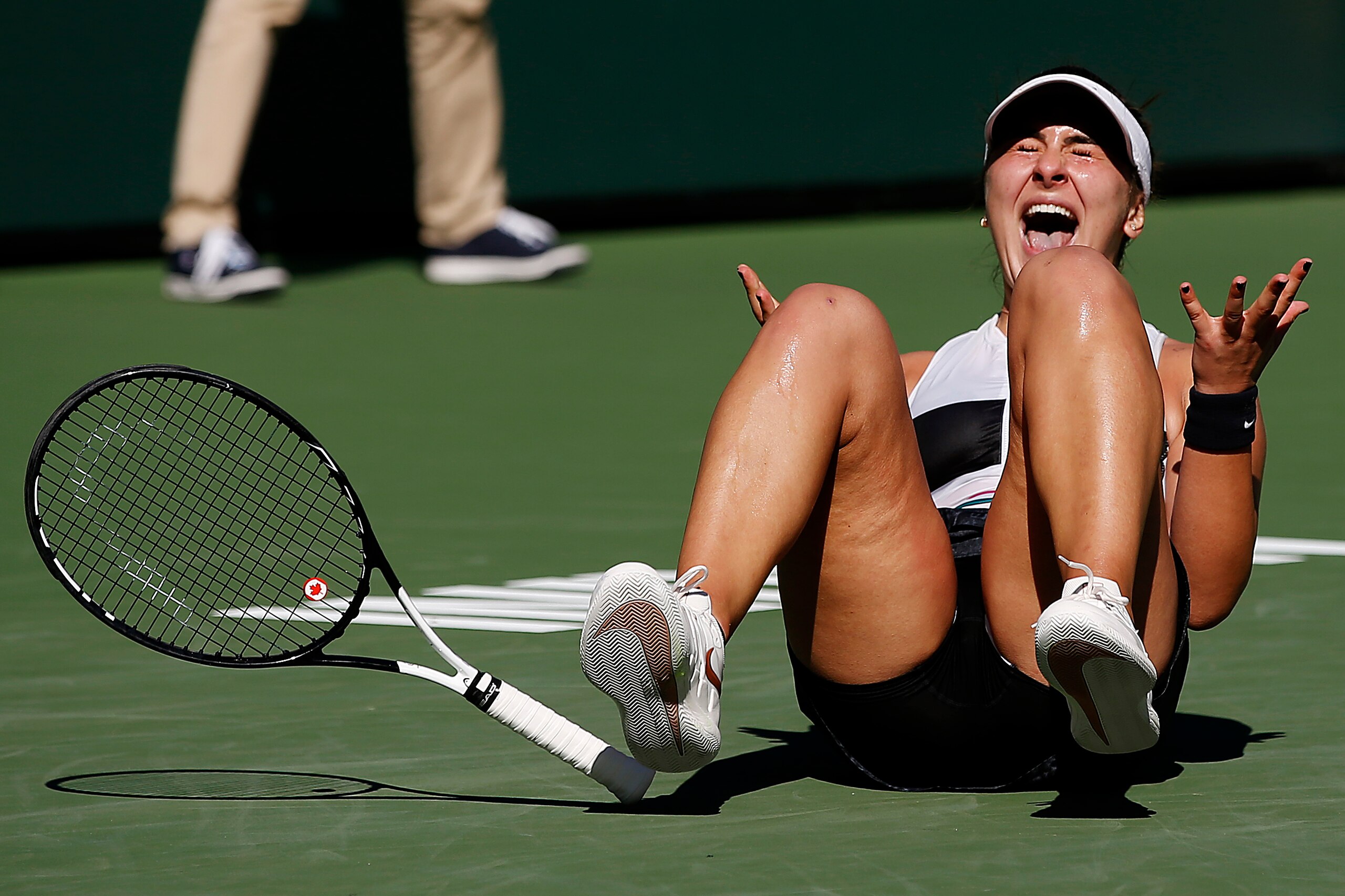 INDIAN WELLS, CALIFORNIA - MARCH 17: Bianca Andreescu of Canada celebrates her women's singles final victory against Angelique Kerber of Germany on Day 14 of the BNP Paribas Open at the Indian Wells Tennis Garden on March 17, 2019 in Indian Wells, Califor