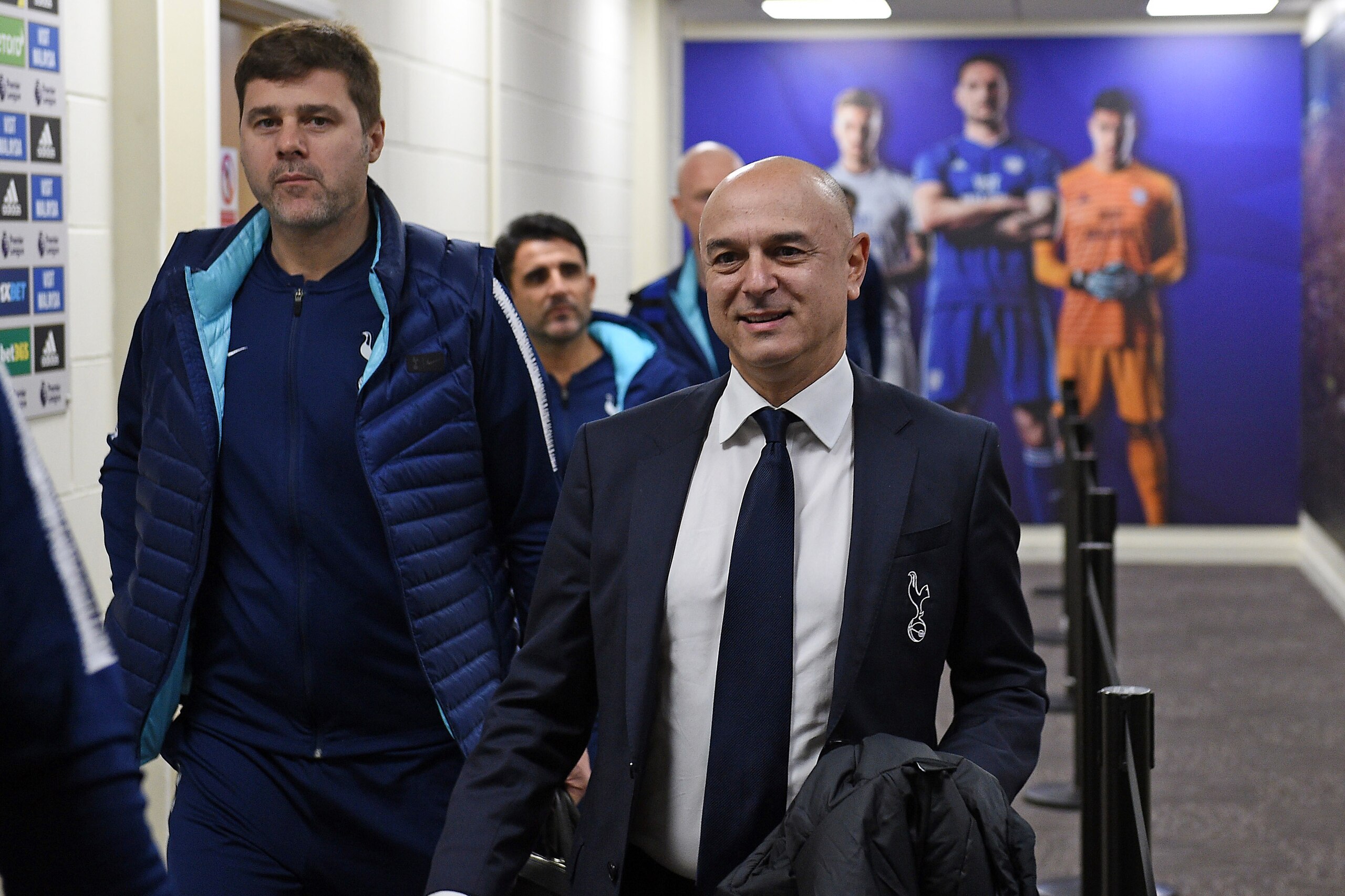 CARDIFF, WALES - JANUARY 01: Tottenham chairman Daniel Levy (r) and manager Mauricio Pochettino (l) arrive at The Cardiff City Stadium before the Premier League match between Cardiff City and Tottenham Hotspur at Cardiff City Stadium on January 1, 2019 in CARDIFF, WALES - JANUARY 01: Tottenham chairman Daniel Levy (r) and manager Mauricio Pochettino (l) arrive at The Cardiff City Stadium before the Premier League match between Cardiff City and Tottenham Hotspur at Cardiff City Stadium on January 1, 2019 in
