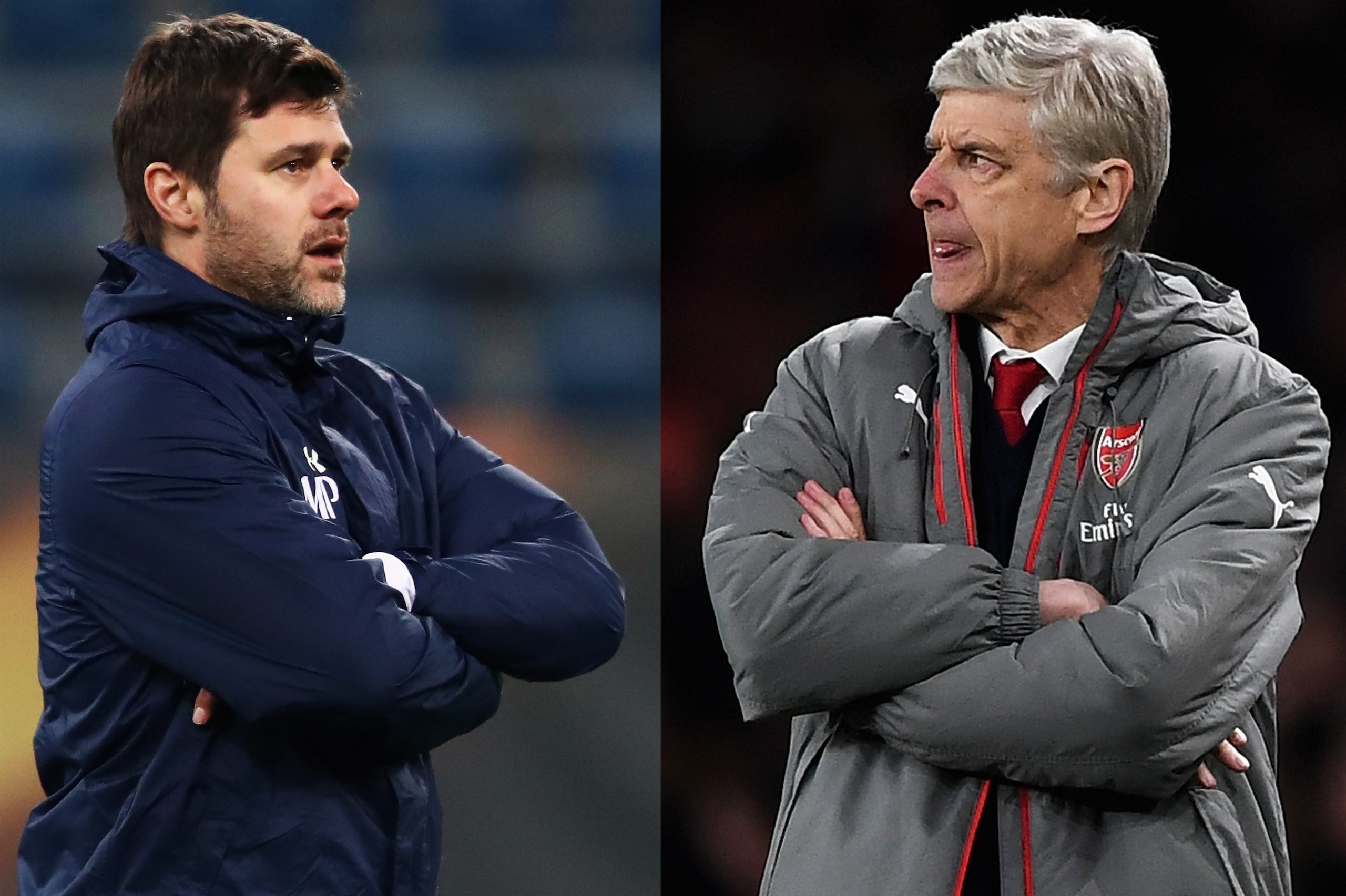 FILE PHOTO (EDITORS NOTE: COMPOSITE OF TWO IMAGES - Image numbers (L) 635481924 and 664948828) In this composite image a comparison has been made between Mauricio Pochettino,Manager of Tottenham Hotspur (L) and Arsene Wenger, Manager of Arsenal. Tottenh FILE PHOTO (EDITORS NOTE: COMPOSITE OF TWO IMAGES - Image numbers (L) 635481924 and 664948828) In this composite image a comparison has been made between Mauricio Pochettino,Manager of Tottenham Hotspur (L) and Arsene Wenger, Manager of Arsenal. Tottenh