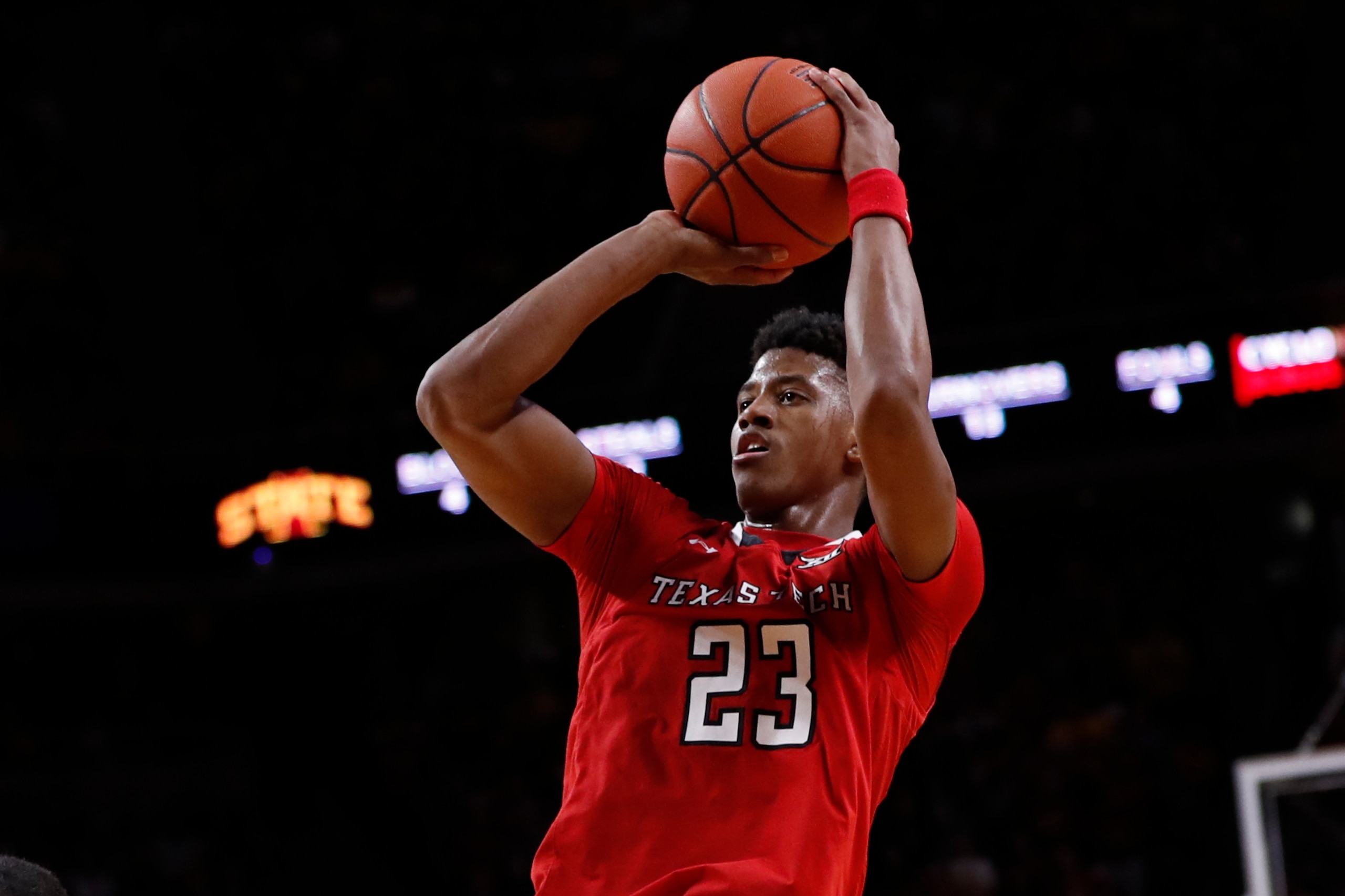 AMES, IA - MARCH 9: Jarrett Culver #23 of the Texas Tech Red Raiders takes in the second half of play at Hilton Coliseum on March 9, 2019 in Ames, Iowa. The Texas Tech Red Raiders won 80-73 over the Iowa State Cyclones. (Photo by David K Purdy/Getty Image