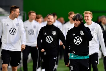 Germany's head coach Joachim Loew oversees a training session on the eve of the friendly football match Germany v Serbia in Wolfsburg on March 19, 2019. (Photo by Tobias SCHWARZ / AFP)        (Photo credit should read TOBIAS SCHWARZ/AFP/Getty Images)