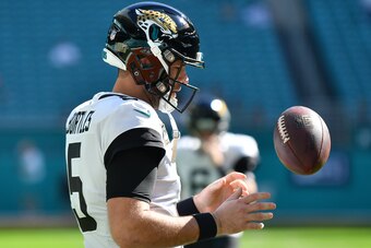 MIAMI, FL - DECEMBER 23: Blake Bortles #5 of the Jacksonville Jaguars in action against the Miami Dolphins at Hard Rock Stadium on December 23, 2018 in Miami, Florida. (Photo by Mark Brown/Getty Images)