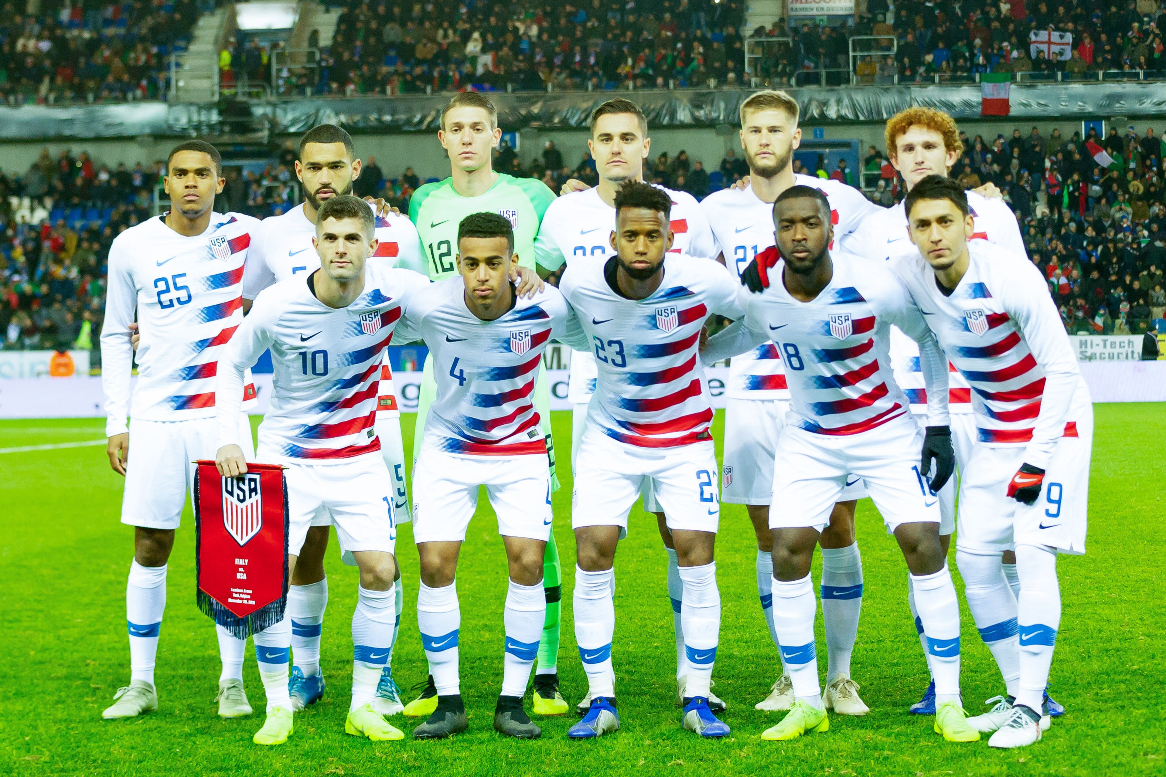 GENK, BELGIUM - NOVEMBER 20: Goalkeeper Ethan Horvath of the United States of America , Tyler Adams of the United States of America , Cameron Carter-Vickers of the United States of America , Marky Delgado of the United States of America , Christian Pulisi