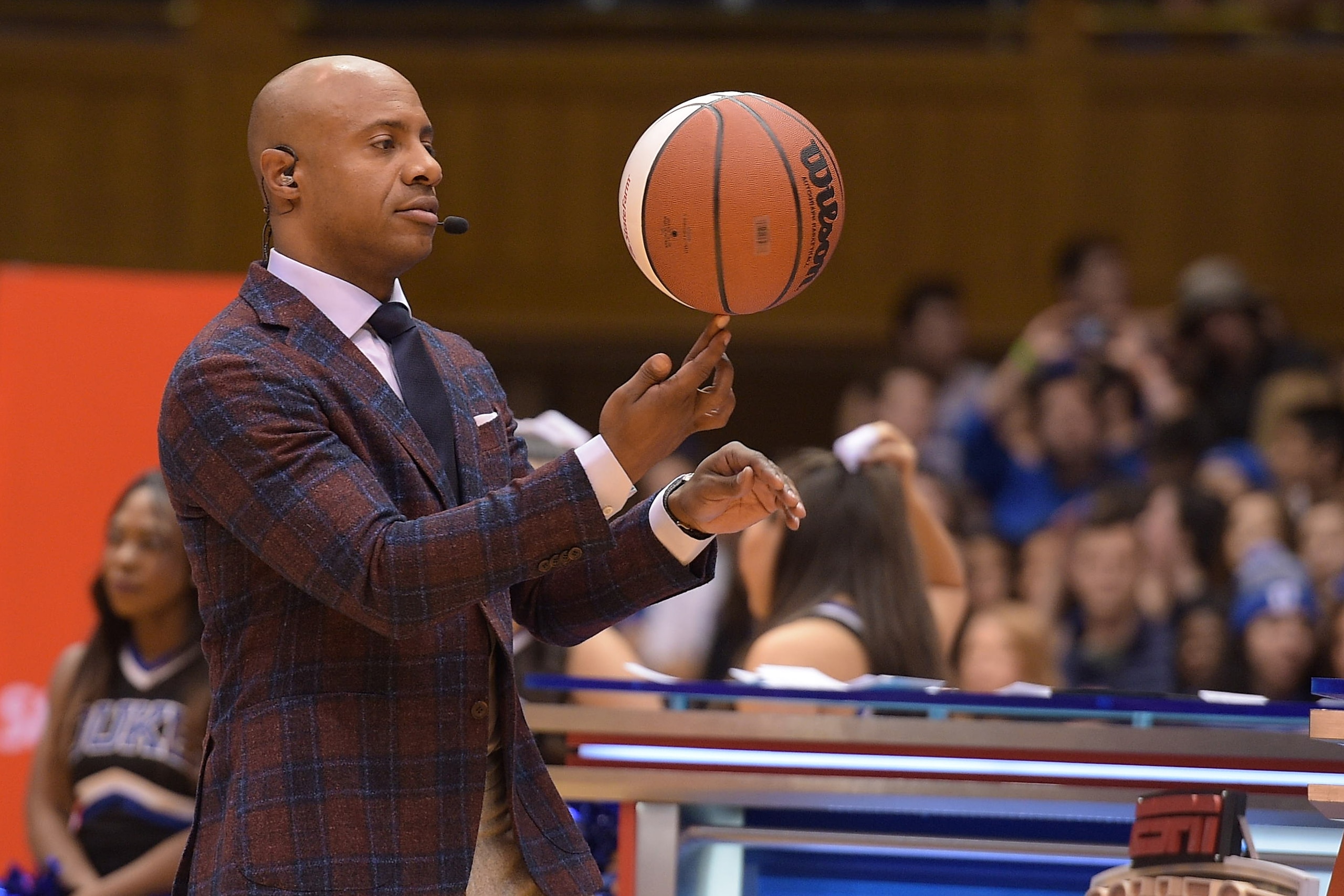 DURHAM, NC - MARCH 05: ESPN College GameDay host Jay Williams spins a basketball ahead of the game between the North Carolina Tar Heels and the Duke Blue Devils at Cameron Indoor Stadium on March 5, 2016 in Durham, North Carolina. (Photo by Lance King/Get DURHAM, NC - MARCH 05: ESPN College GameDay host Jay Williams spins a basketball ahead of the game between the North Carolina Tar Heels and the Duke Blue Devils at Cameron Indoor Stadium on March 5, 2016 in Durham, North Carolina. (Photo by Lance King/Get