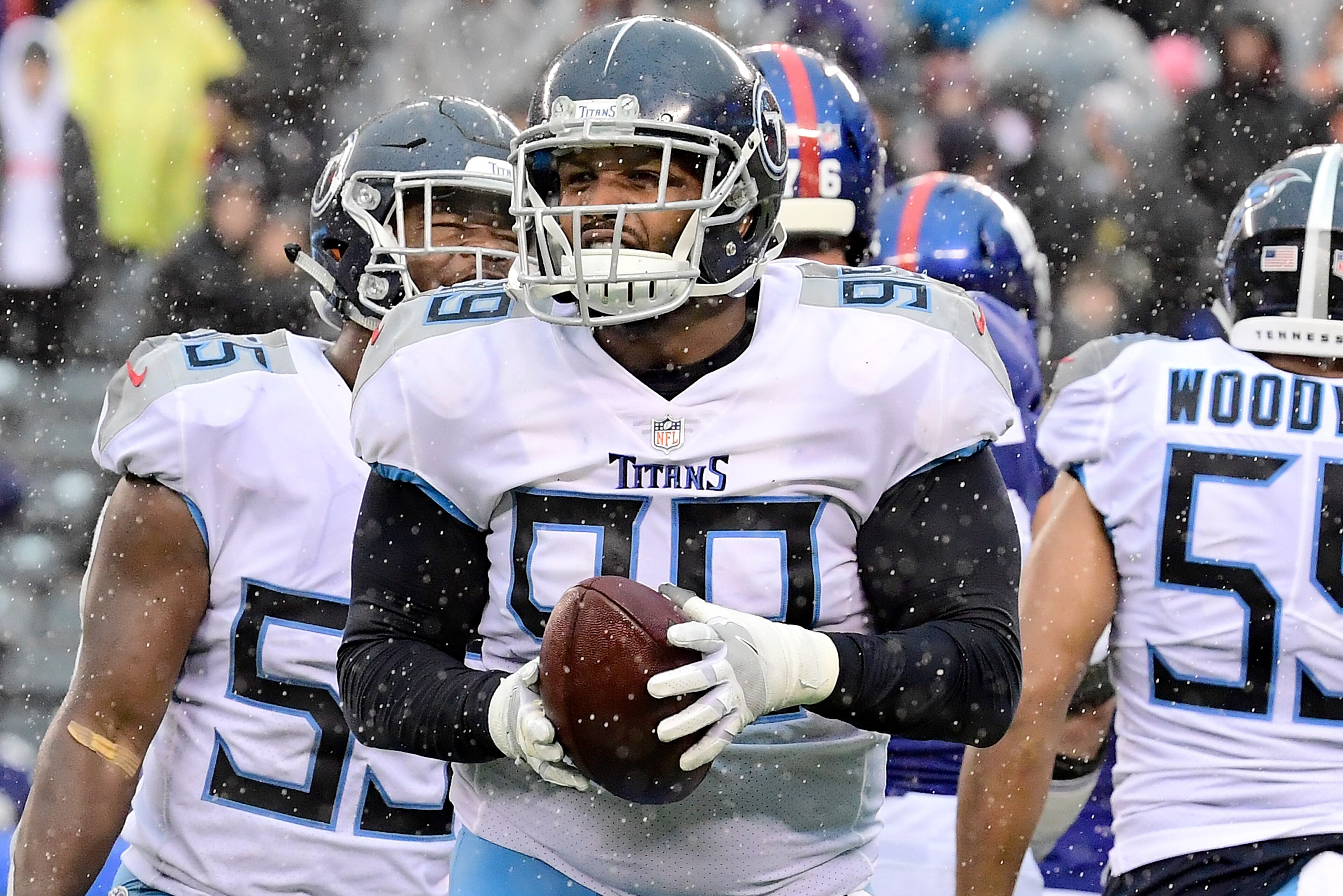 EAST RUTHERFORD, NJ - DECEMBER 16: Jurrell Casey #99 of the Tennessee Titans celebrates his second half fumble recovery against the New York Giants at MetLife Stadium on December 16, 2018 in East Rutherford, New Jersey. (Photo by Steven Ryan/Getty Image EAST RUTHERFORD, NJ - DECEMBER 16: Jurrell Casey #99 of the Tennessee Titans celebrates his second half fumble recovery against the New York Giants at MetLife Stadium on December 16, 2018 in East Rutherford, New Jersey. (Photo by Steven Ryan/Getty Image