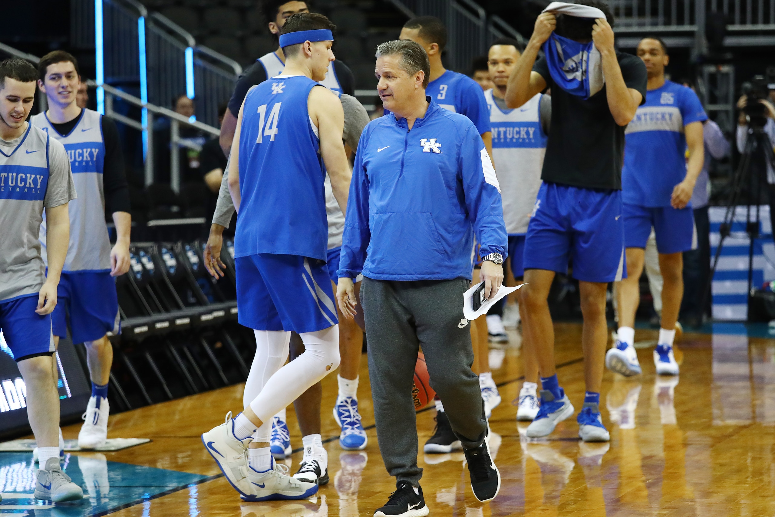 KANSAS CITY, MISSOURI - MARCH 28: Head coach John Calipari of the Kentucky Wildcats looks on during a practice session ahead of the 2019 NCAA Basketball Tournament Midwest Regional at Sprint Center on March 28, 2019 in Kansas City, Missouri. (Photo by Tim KANSAS CITY, MISSOURI - MARCH 28: Head coach John Calipari of the Kentucky Wildcats looks on during a practice session ahead of the 2019 NCAA Basketball Tournament Midwest Regional at Sprint Center on March 28, 2019 in Kansas City, Missouri. (Photo by Tim