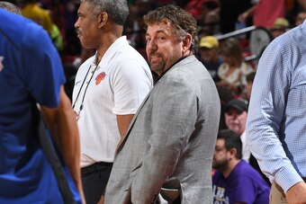 LAS VEAGS, NV - JULY 10: James Dolan of the New York Knicks is seen before the game against the Los Angeles Lakers during the 2018 Las Vegas Summer League on July 10, 2018 at the Thomas & Mack Center in Las Vegas, Nevada. NOTE TO USER: User expressly ackn