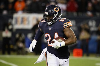 CHICAGO, ILLINOIS - JANUARY 06:  Jordan Howard #24 of the Chicago Bears carries the ball against the Philadelphia Eagles in the second quarter of the NFC Wild Card Playoff game at Soldier Field on January 06, 2019 in Chicago, Illinois. (Photo by Jonathan 