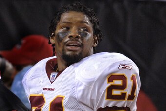 Washington Redskins safety Sean Taylor leaves the field after his ejection in an NFL wild card playoff game January 7, 2006 in Tampa.  The Redskins defeated the Tampa Bay Buccaneers  17 - 10. (Photo by Al Messerschmidt/Getty Images)