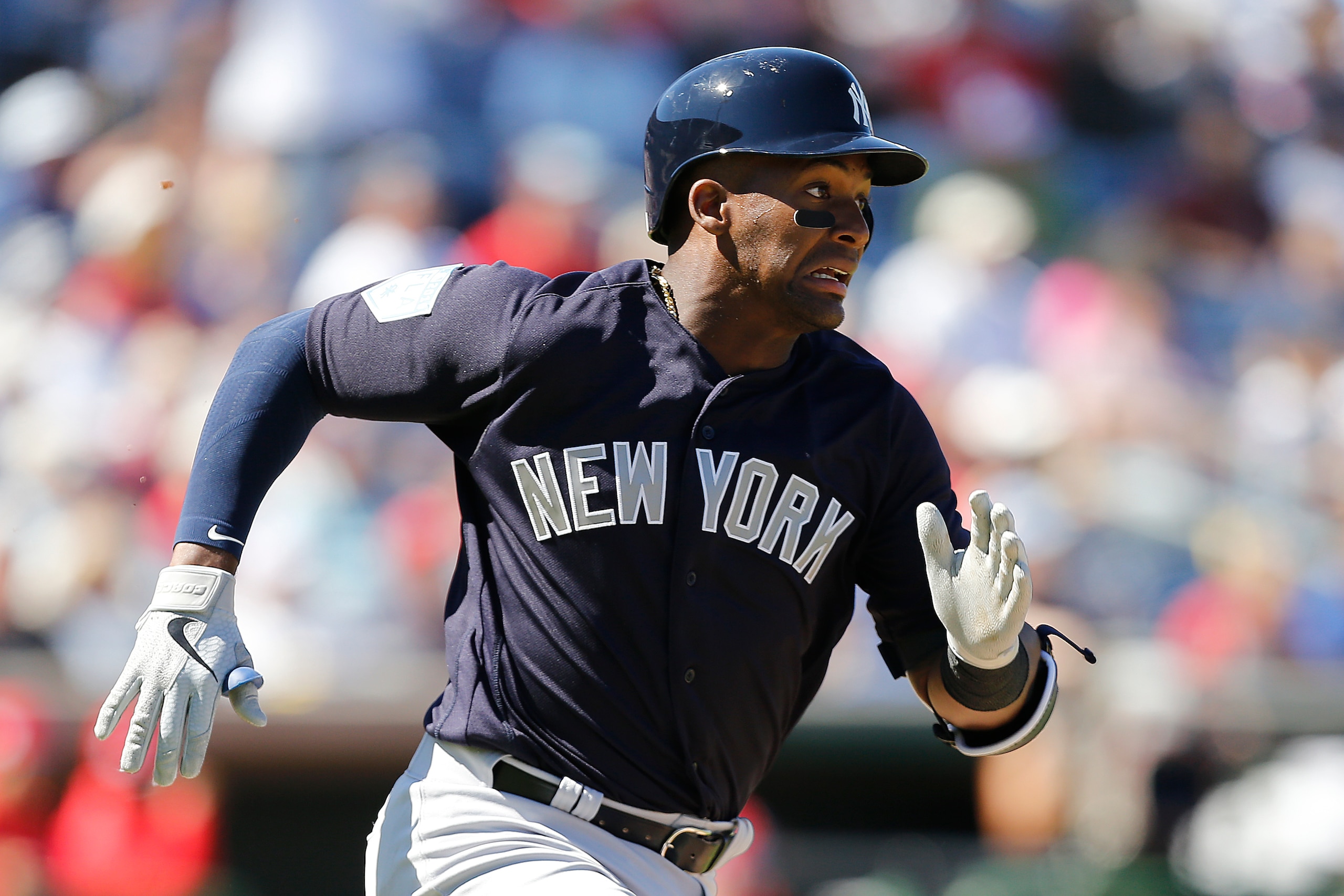 CLEARWATER, FLORIDA - MARCH 07:  Miguel Andujar #41 of the New York Yankees in action against the Philadelphia Phillies during the Grapefruit League spring training game at Spectrum Field on March 07, 2019 in Clearwater, Florida. (Photo by Michael Reaves/