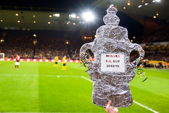 WOLVERHAMPTON, ENGLAND - MARCH 16: A replica FA Cup trophy is seen during the FA Cup Quarter Final match between Wolverhampton Wanderers and Manchester United at Molineux on March 16, 2019 in Wolverhampton, England. (Photo by Wolverhampton Wanderers FC/Ge