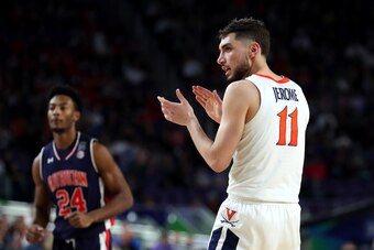 MINNEAPOLIS, MINNESOTA - APRIL 06: Ty Jerome #11 of the Virginia Cavaliers reacts in the second half against the Auburn Tigers during the 2019 NCAA Final Four semifinal at U.S. Bank Stadium on April 6, 2019 in Minneapolis, Minnesota. (Photo by Tom Penning