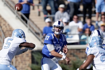 In three years of play at Duke, Daniel Jones threw for 8,201 yards while completing almost 60 percent of his passes.