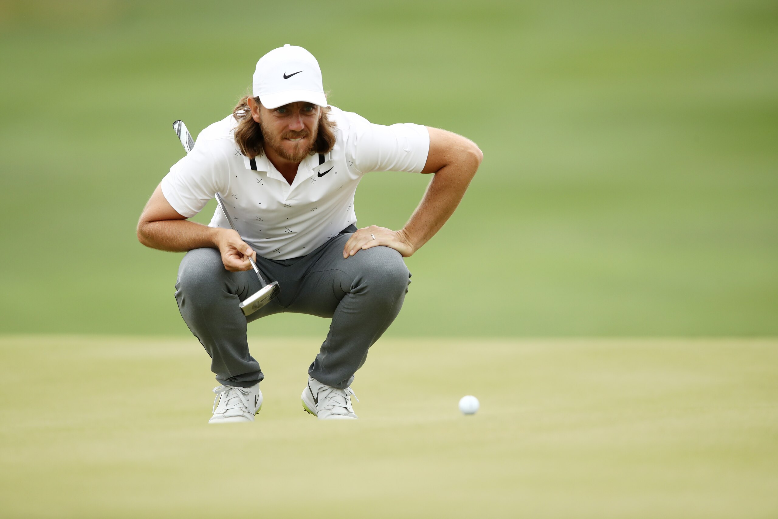 AUSTIN, TEXAS - MARCH 29: Tommy Fleetwood of England lines up a putt during the third round of the World Golf Championships-Dell Technologies Match Play at Austin Country Club on March 29, 2019 in Austin, Texas. (Photo by Ezra Shaw/Getty Images)