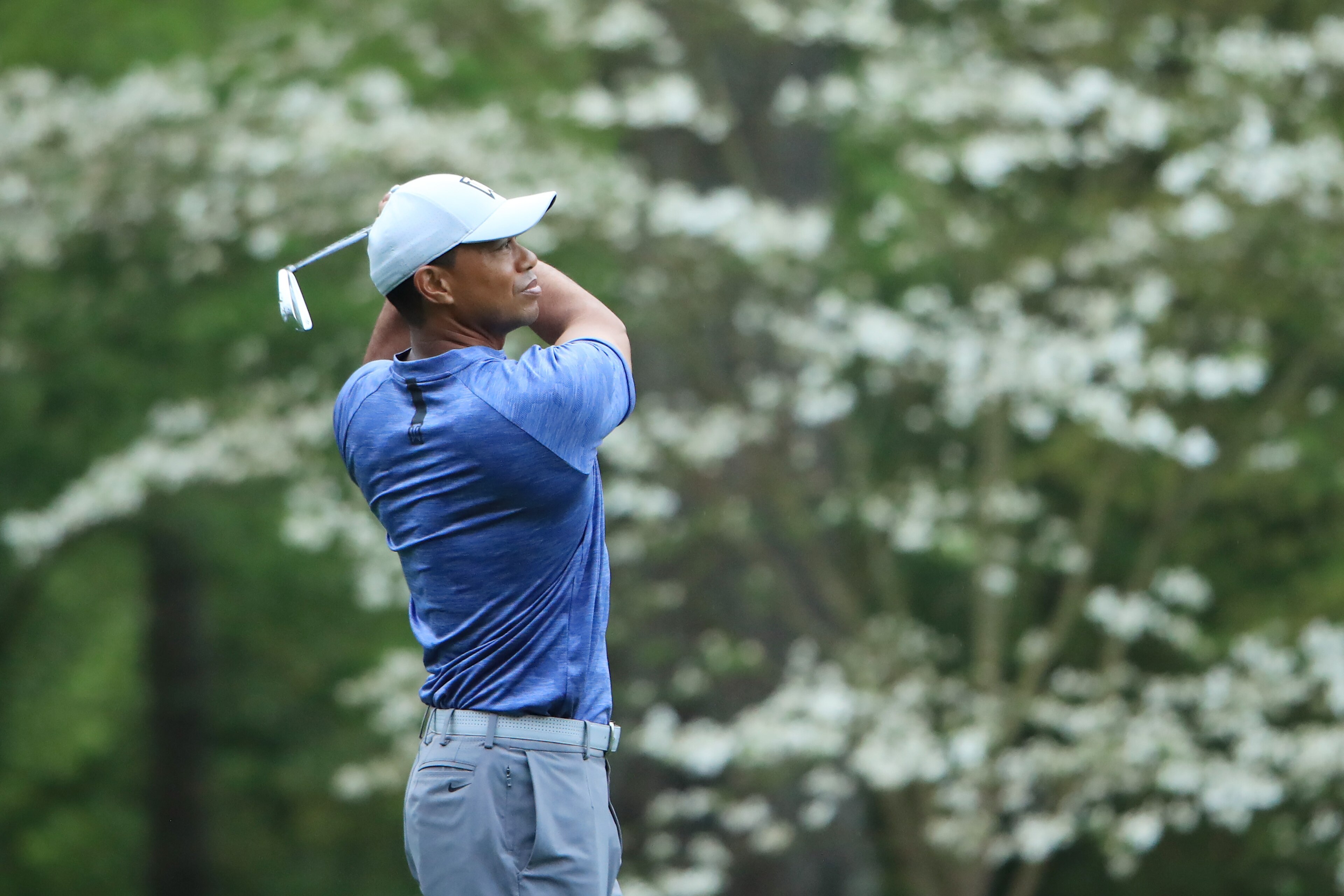 AUGUSTA, GEORGIA - APRIL 08:  Tiger Woods of the United States plays a shot on the 11th hole during a practice round prior to The Masters at Augusta National Golf Club on April 08, 2019 in Augusta, Georgia. (Photo by Andrew Redington/Getty Images)