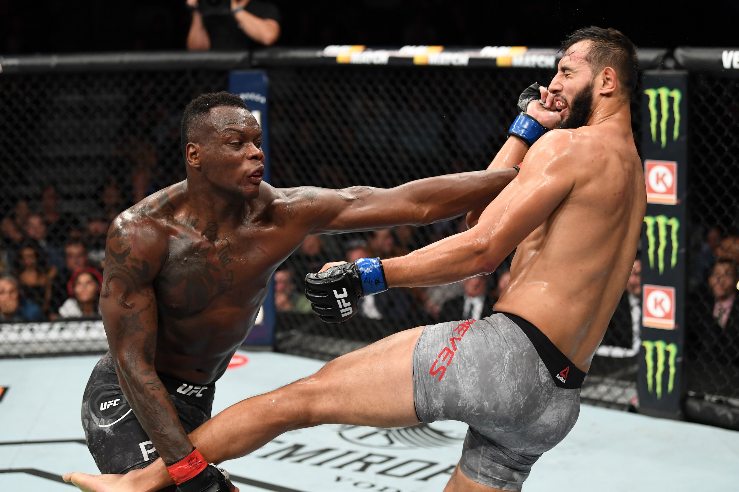 LAS VEGAS, NV - OCTOBER 06: Ovince Saint Preux punches Dominick Reyes in their light heavyweight bout during the UFC 229 event inside T-Mobile Arena on October 6, 2018 in Las Vegas, Nevada.  (Photo by Josh Hedges/Zuffa LLC/Zuffa LLC)