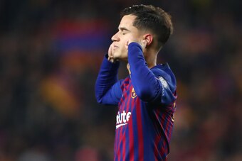 BARCELONA, SPAIN - APRIL 16: Philippe Coutinho of FC Barcelona celebrates scoring his teams third goal during the UEFA Champions League Quarter Final second leg match between FC Barcelona and Manchester United at Camp Nou on April 16, 2019 in Barcelona, S