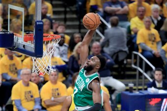 INDIANAPOLIS, INDIANA - APRIL 19: Jaylen Brown #7 of the Boston Celtics shoots the ball against the Indiana Pacers in game three of the first round of the 2019 NBA Playoffs at Bankers Life Fieldhouse on April 19, 2019 in Indianapolis, Indiana.  NOTE TO US