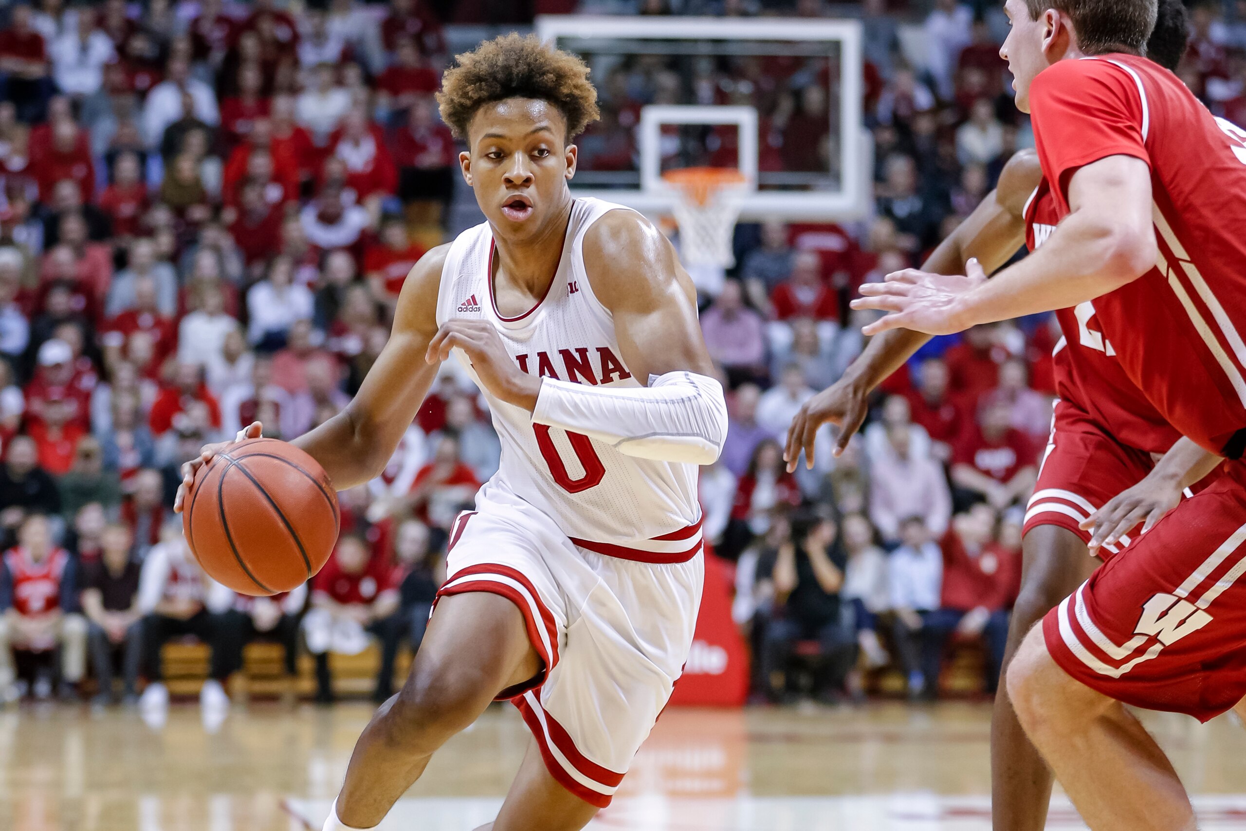 BLOOMINGTON, IN - FEBRUARY 26: Romeo Langford #0 of the Indiana Hoosiers brings the ball up court during the game against the Wisconsin Badgers at Assembly Hall on February 26, 2019 in Bloomington, Indiana. (Photo by Michael Hickey/Getty Images) BLOOMINGTON, IN - FEBRUARY 26: Romeo Langford #0 of the Indiana Hoosiers brings the ball up court during the game against the Wisconsin Badgers at Assembly Hall on February 26, 2019 in Bloomington, Indiana. (Photo by Michael Hickey/Getty Images)