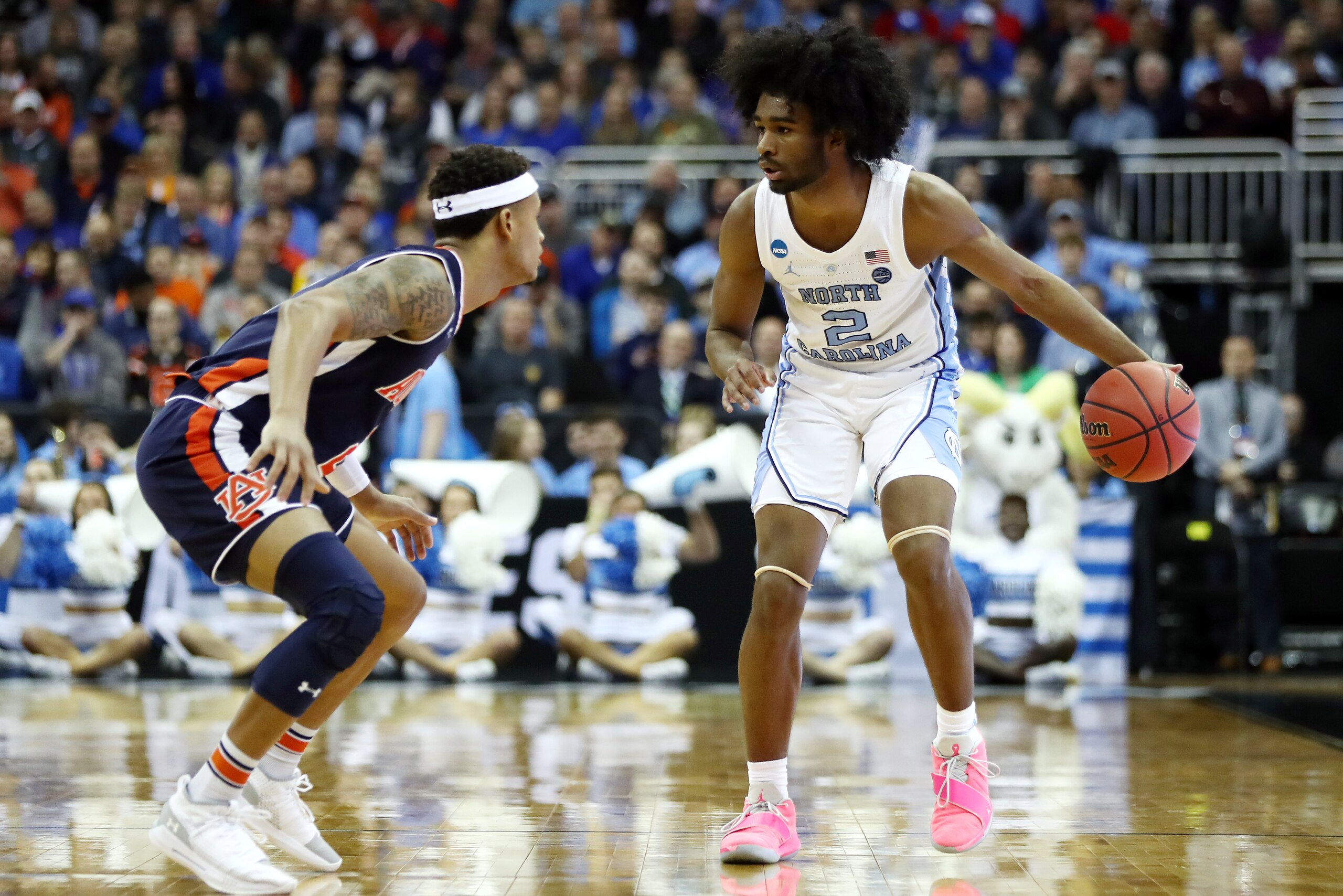 KANSAS CITY, MISSOURI - MARCH 29: Coby White #2 of the North Carolina Tar Heels handles the ball against the Auburn Tigers during the 2019 NCAA Basketball Tournament Midwest Regional at Sprint Center on March 29, 2019 in Kansas City, Missouri. (Photo by J