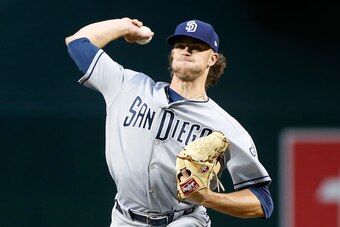 PHOENIX, AZ - APRIL 12:  Starting pitcher Chris Paddack #59 of the San Diego Padres pitches against the Arizona Diamondbacks during the first inning of an MLB game at Chase Field on April 12, 2019 in Phoenix, Arizona.  (Photo by Ralph Freso/Getty Images)