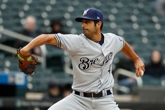 NEW YORK, NEW YORK - APRIL 28: Gio Gonzalez #47 of the Milwaukee Brewers pitches during the first inning against the New York Mets at Citi Field on April 28, 2019 in the Flushing neighborhood of the Queens borough of New York City. (Photo by Michael Owens